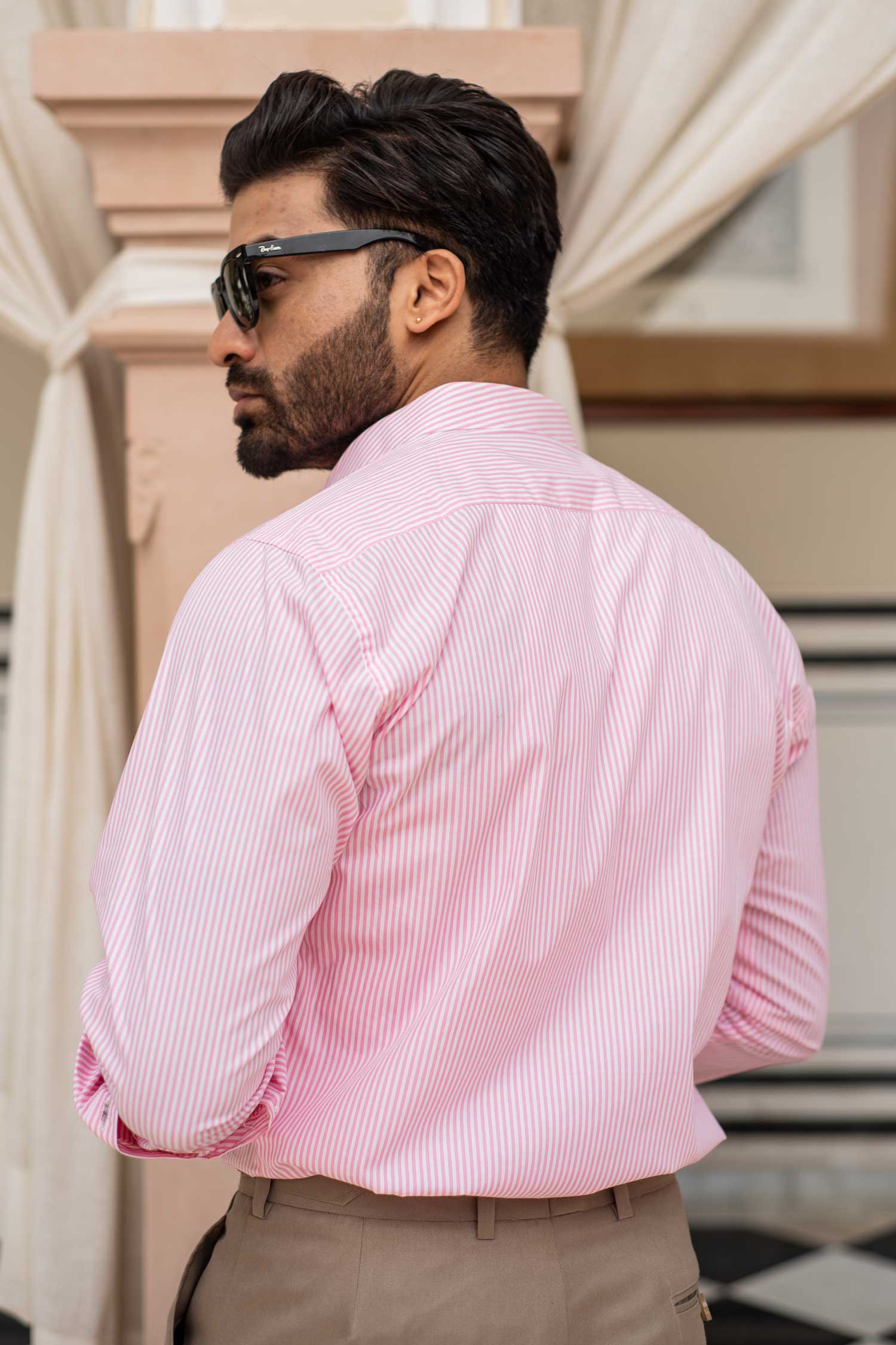 Seoul - Pink on White Striped Poplin Giza Cotton Shirt