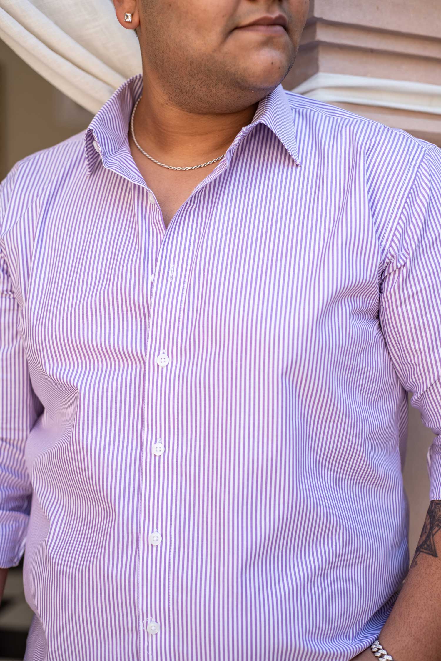 Palermo - Lilac on White Striped Poplin Giza Cotton Shirt