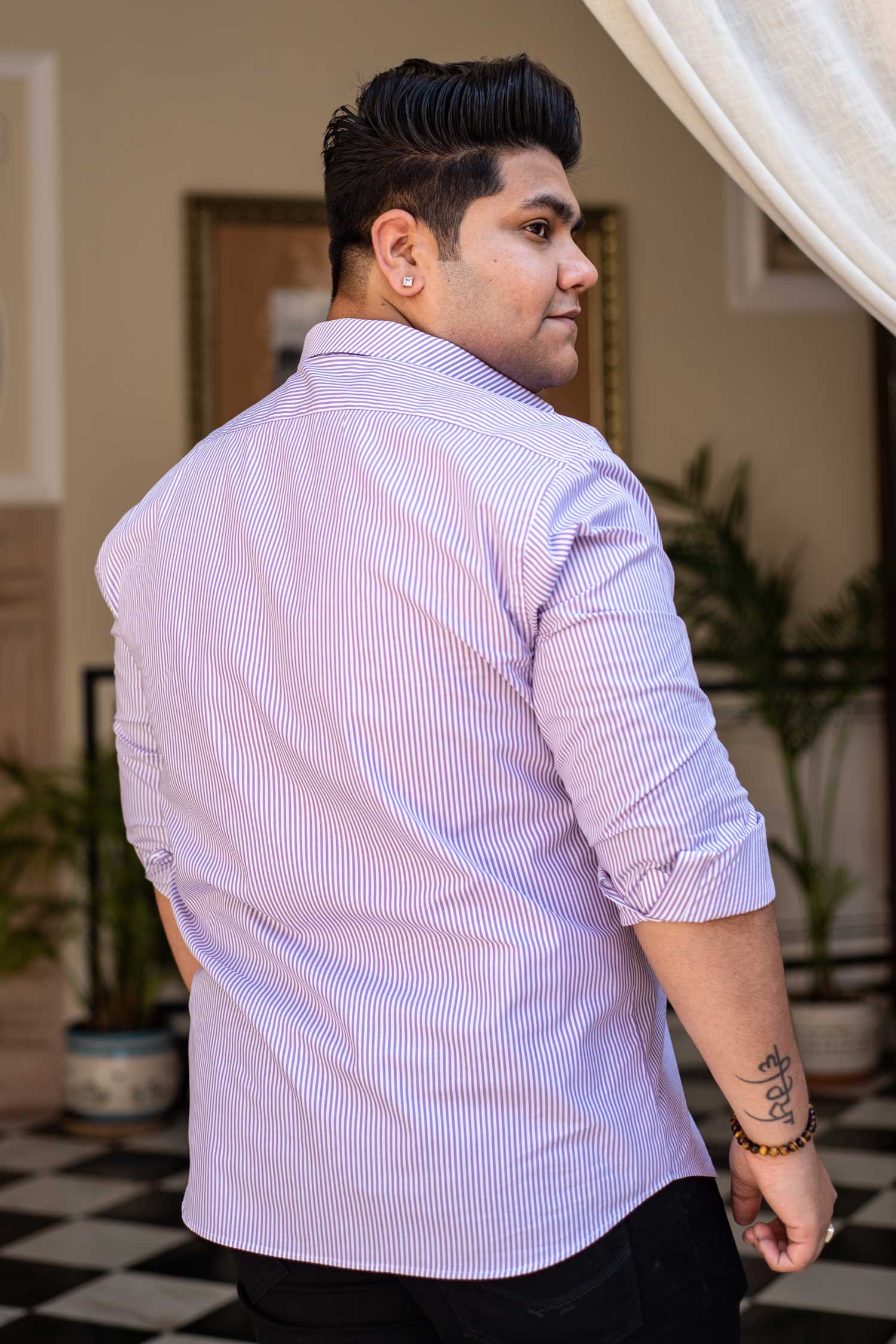 Palermo - Lilac on White Striped Poplin Giza Cotton Shirt