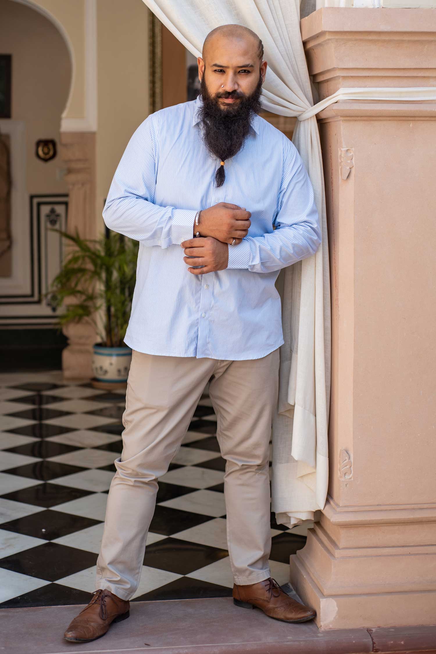 Santorini - Blue on White Striped Poplin Giza Cotton Shirt