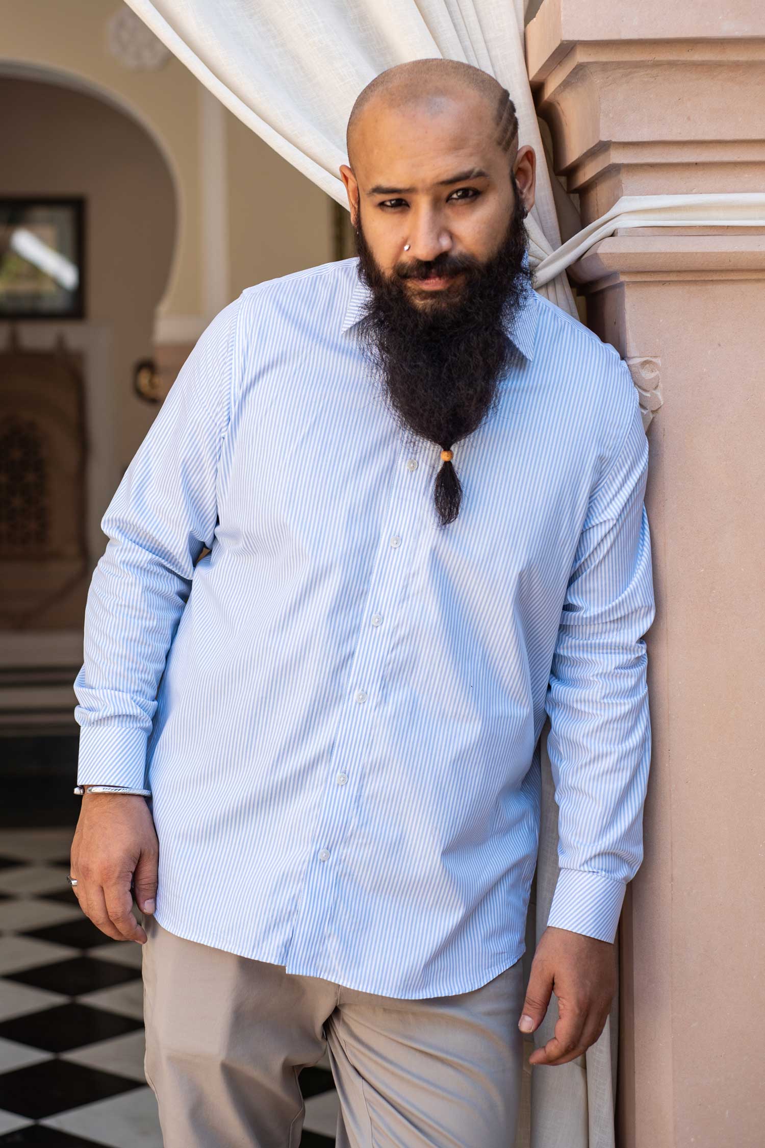 Santorini - Blue on White Striped Poplin Giza Cotton Shirt