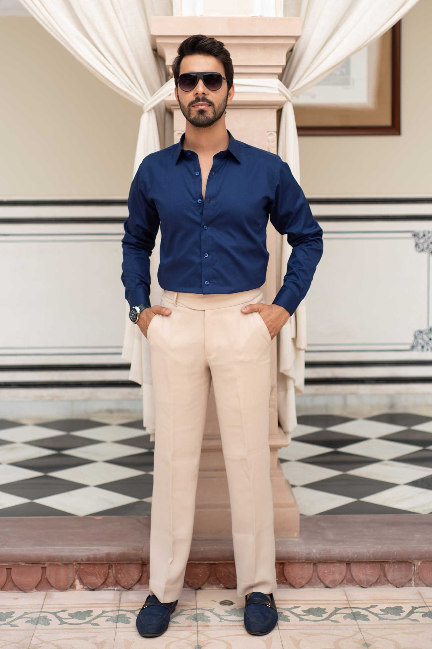 Royale - Royal Blue Dobby Knit Giza Cotton Shirt