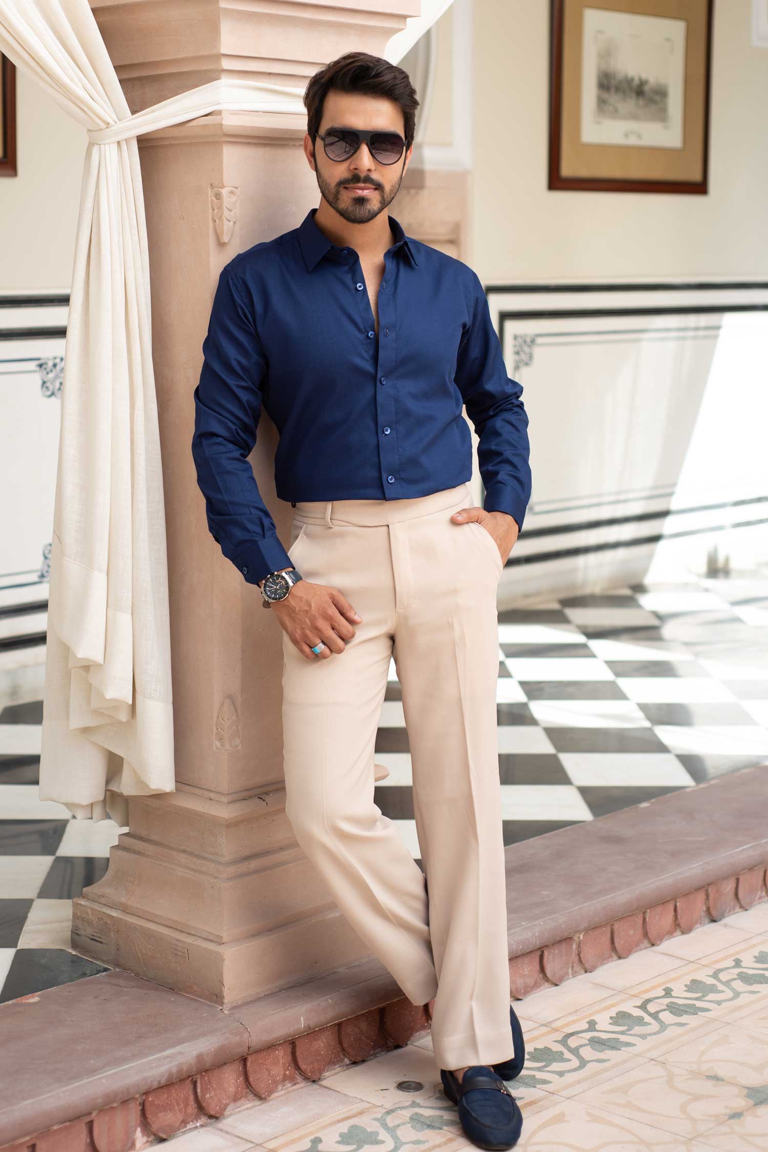 Royale - Royal Blue Dobby Knit Giza Cotton Shirt