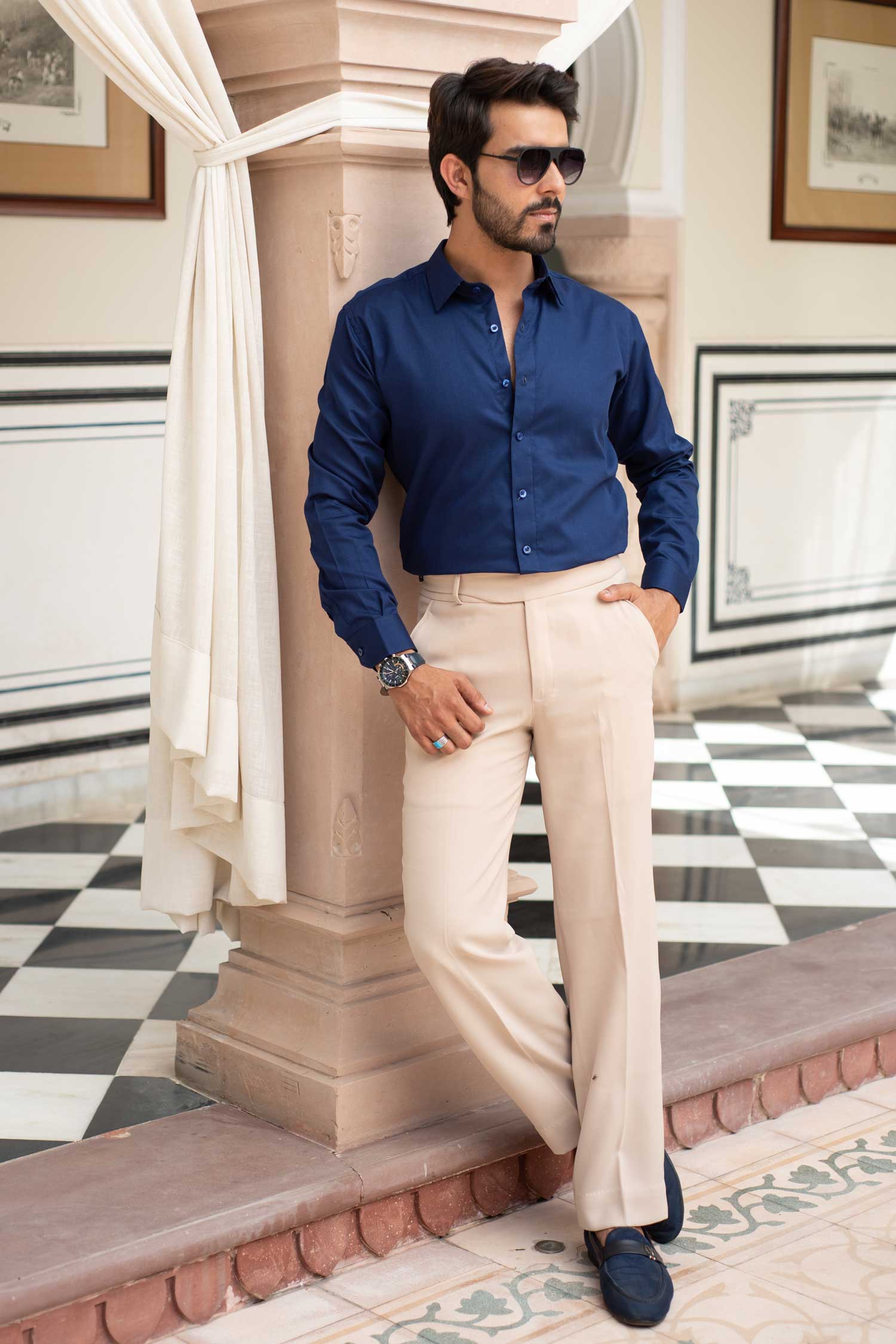 Royale - Royal Blue Dobby Knit Giza Cotton Shirt