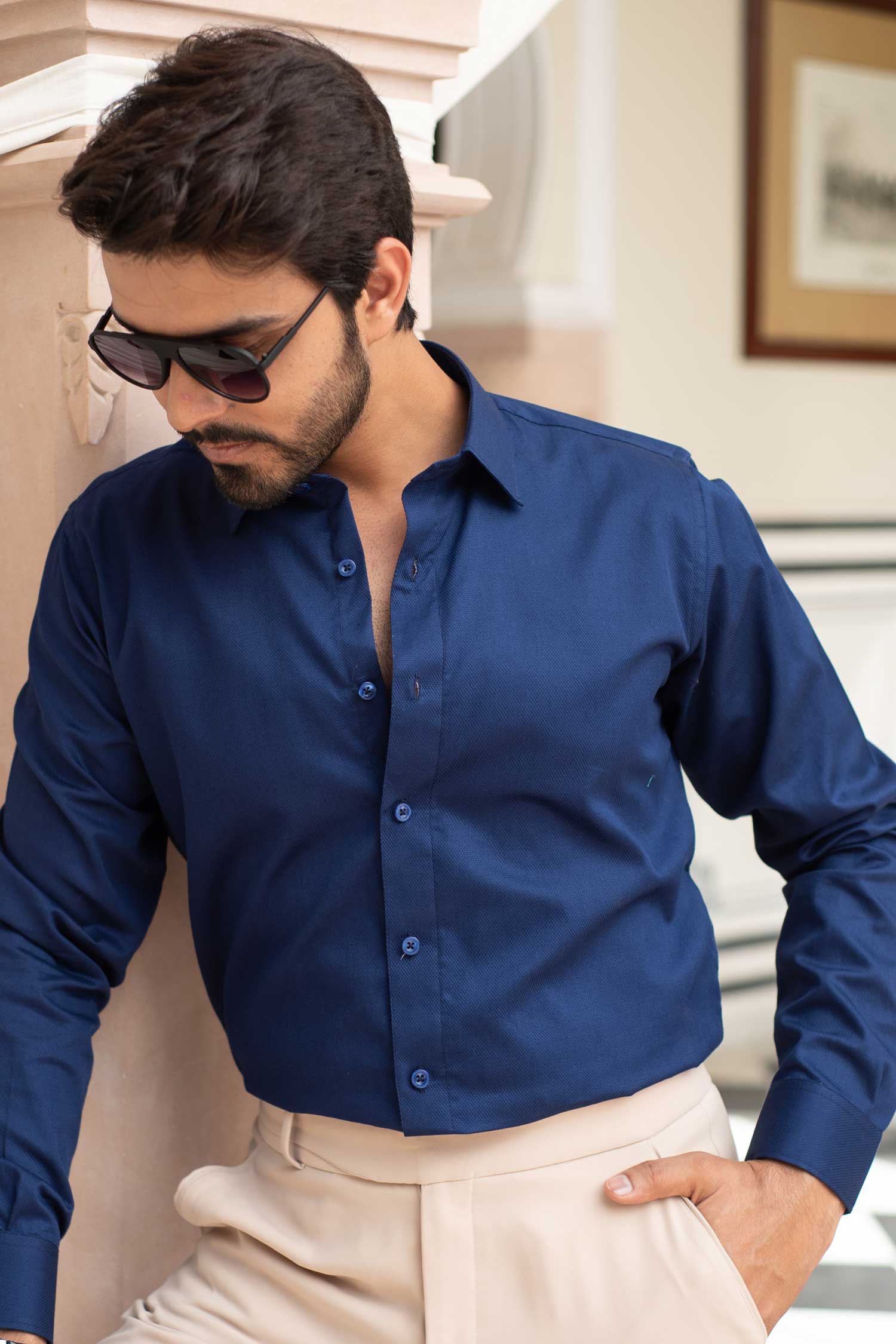 Royale - Royal Blue Dobby Knit Giza Cotton Shirt
