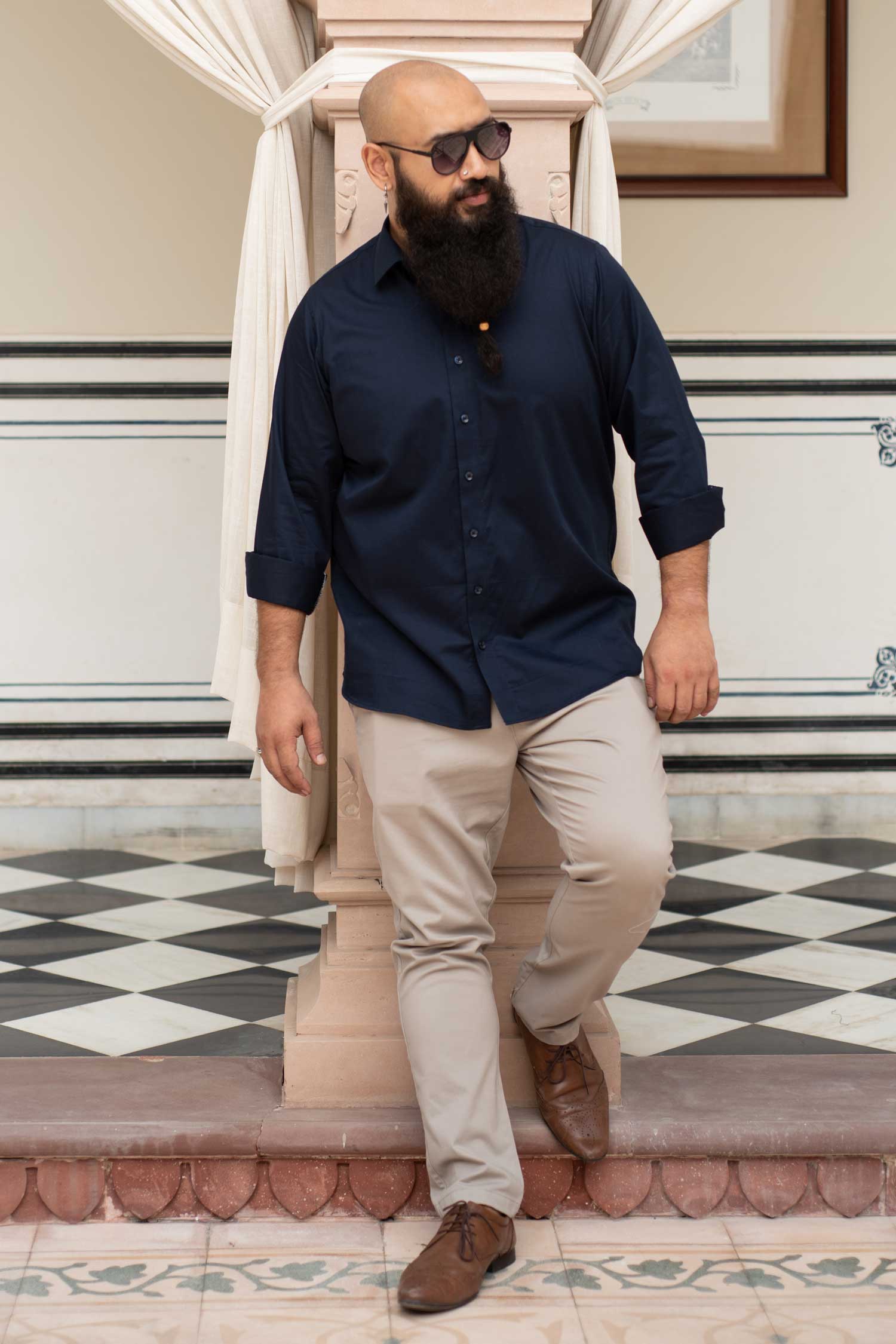 Dusk- Navy Blue Satin Giza Cotton Shirt