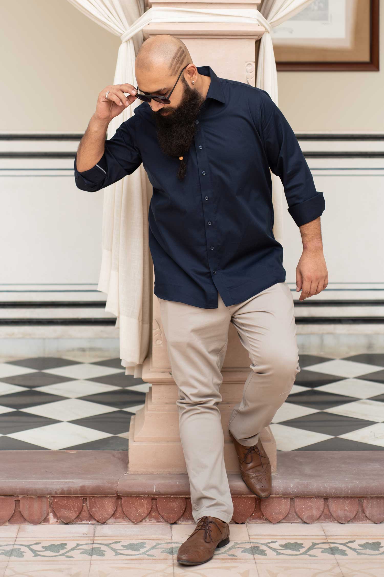 Dusk- Navy Blue Satin Giza Cotton Shirt