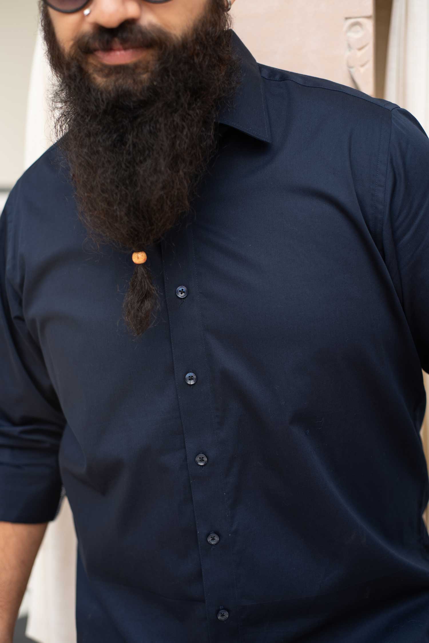 Dusk- Navy Blue Satin Giza Cotton Shirt