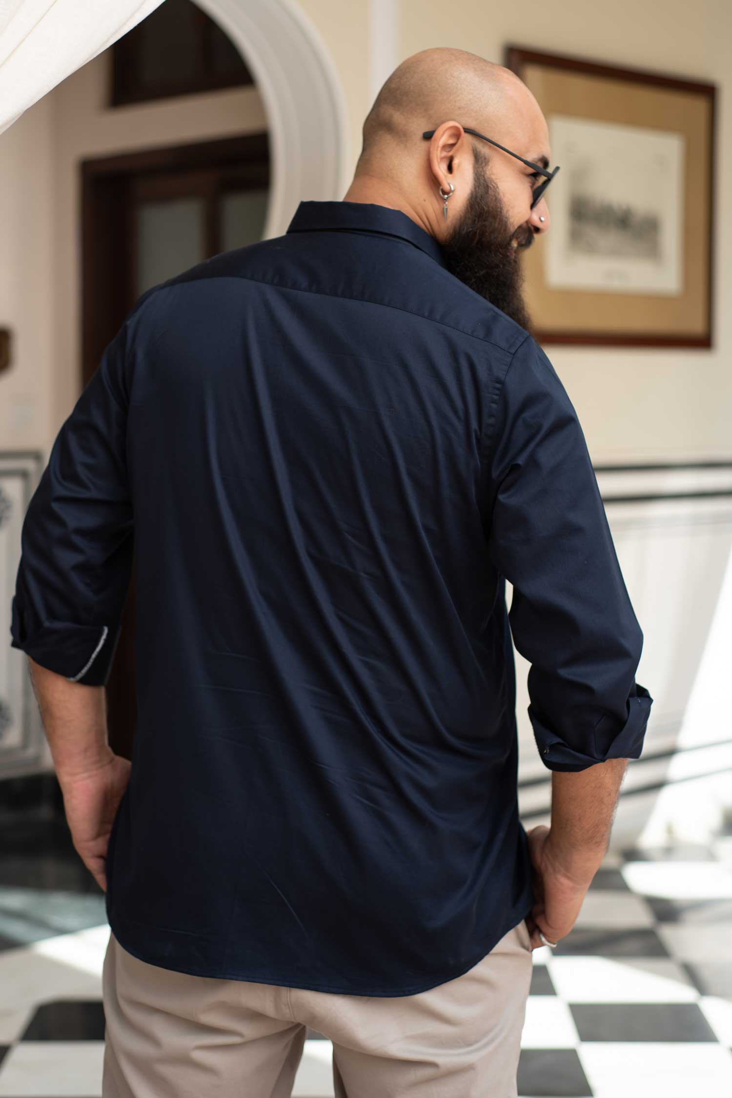 Dusk- Navy Blue Satin Giza Cotton Shirt