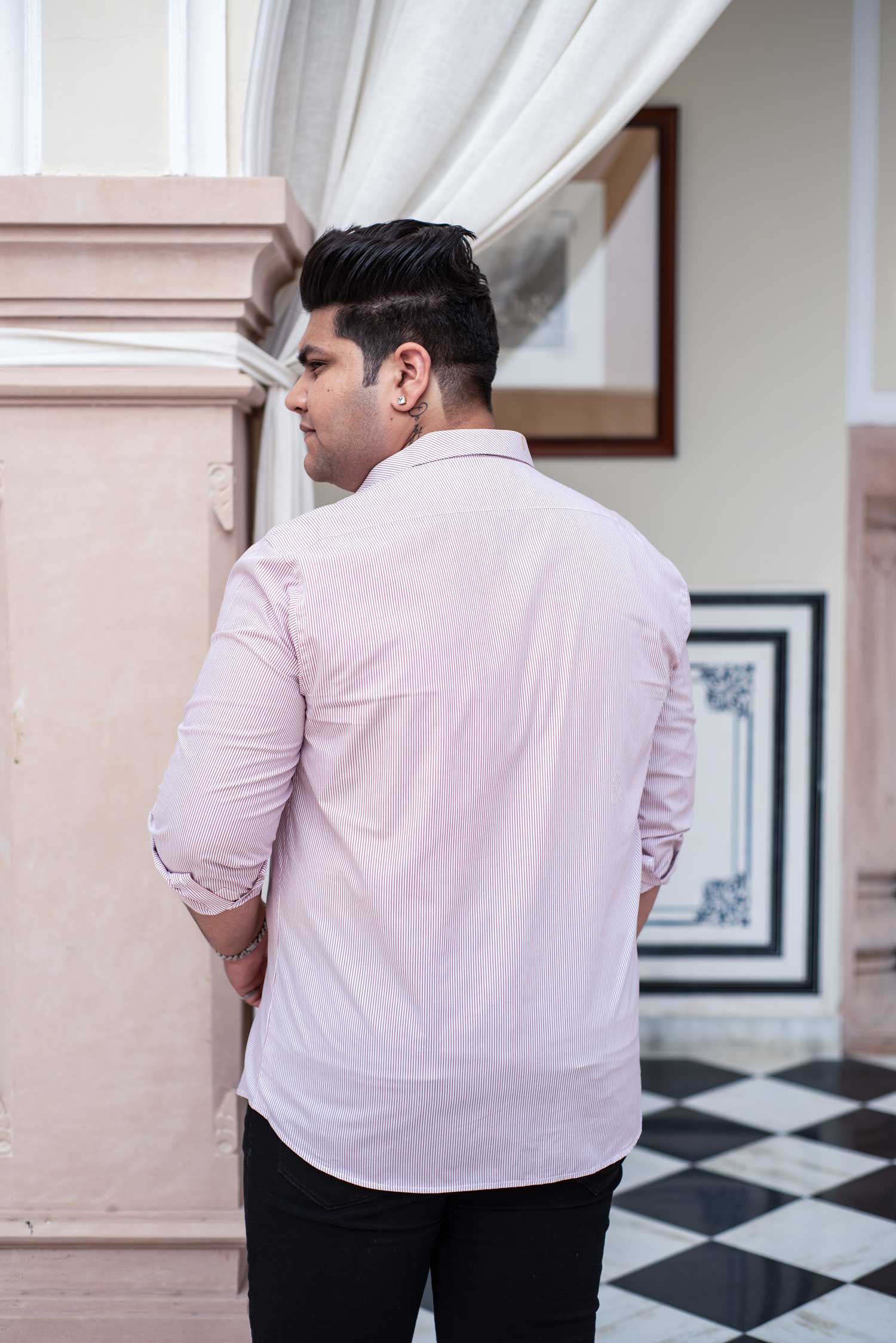 Sienna - Crimson on White Striped Poplin Giza Cotton Shirt