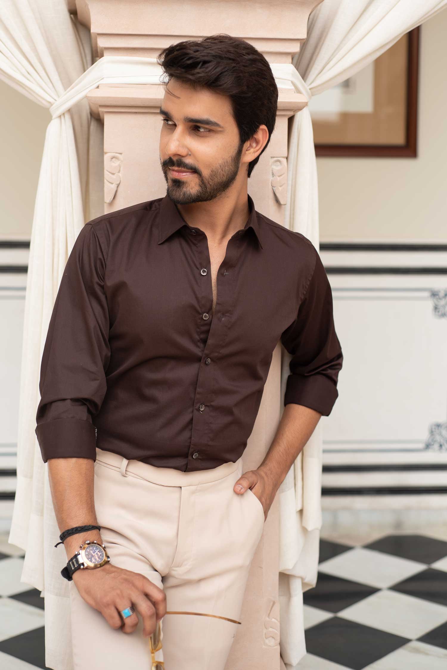 Cocoa - Coffee Satin Giza Cotton Shirt