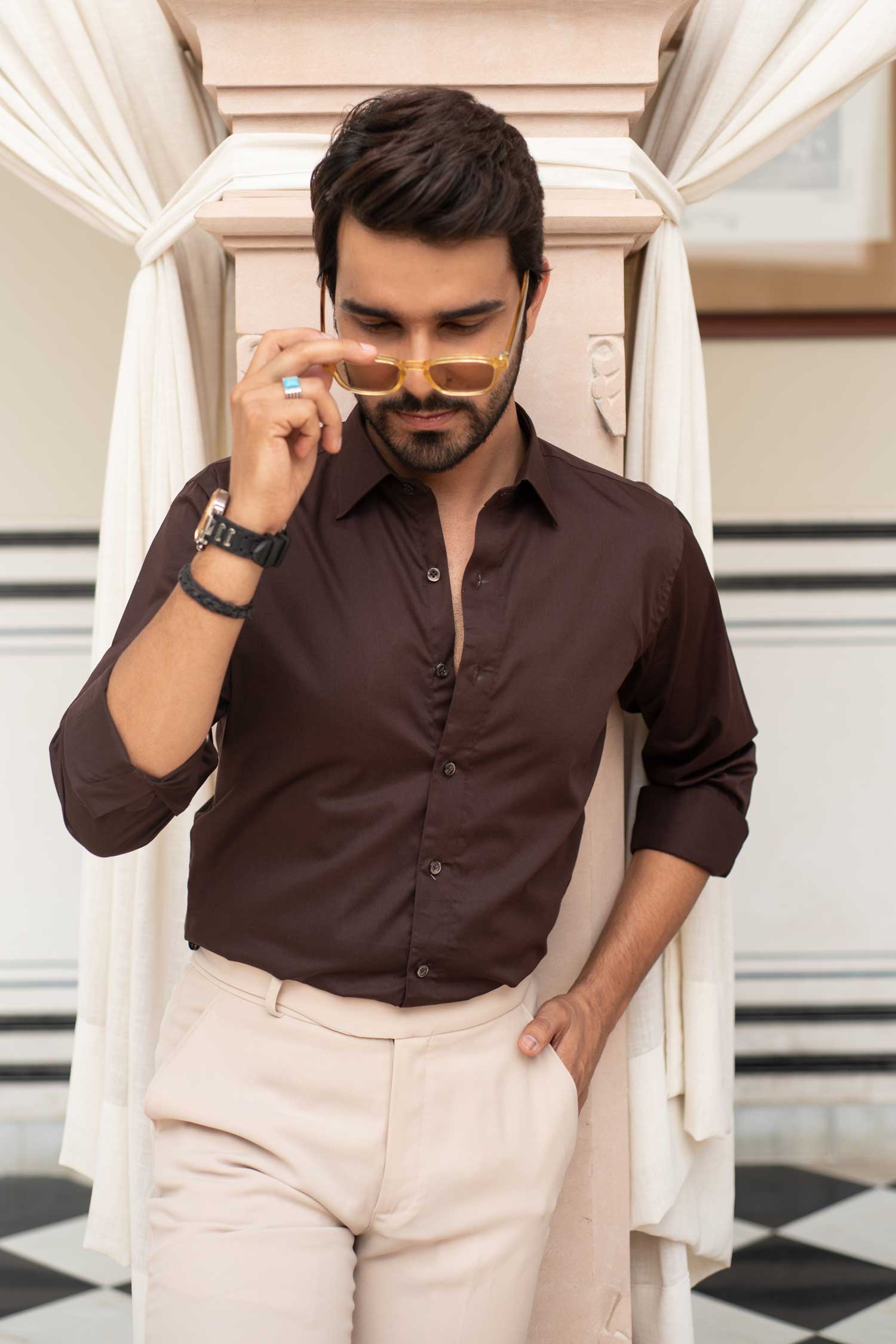 Cocoa - Coffee Satin Giza Cotton Shirt