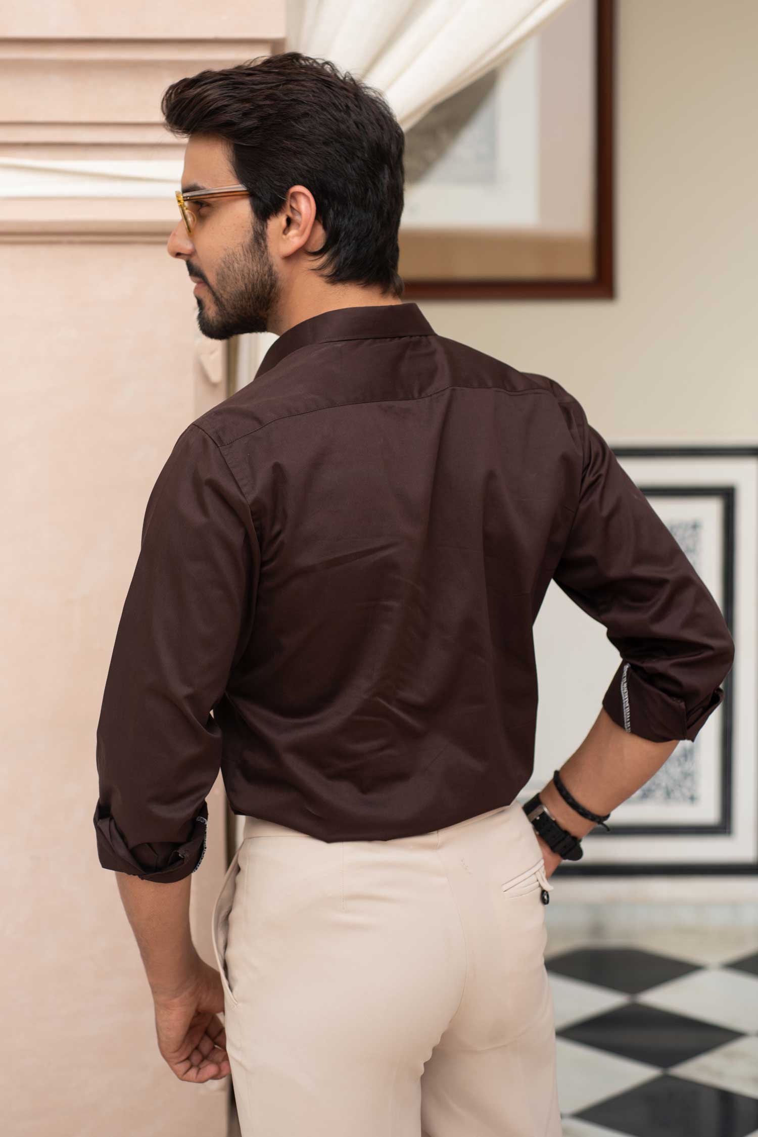 Cocoa - Coffee Satin Giza Cotton Shirt