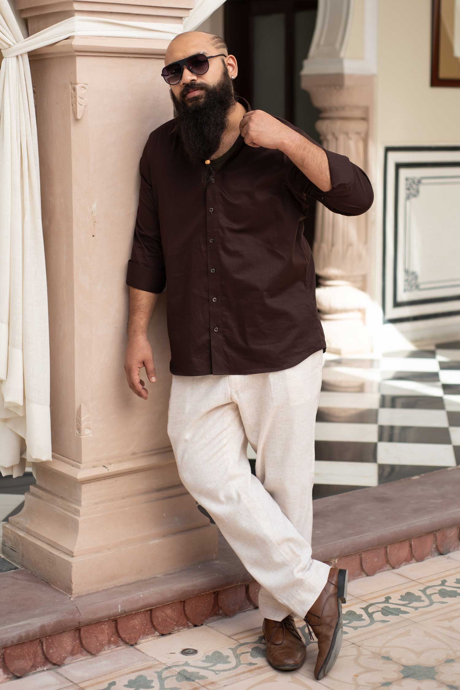 Cocoa - Coffee Satin Giza Cotton Shirt