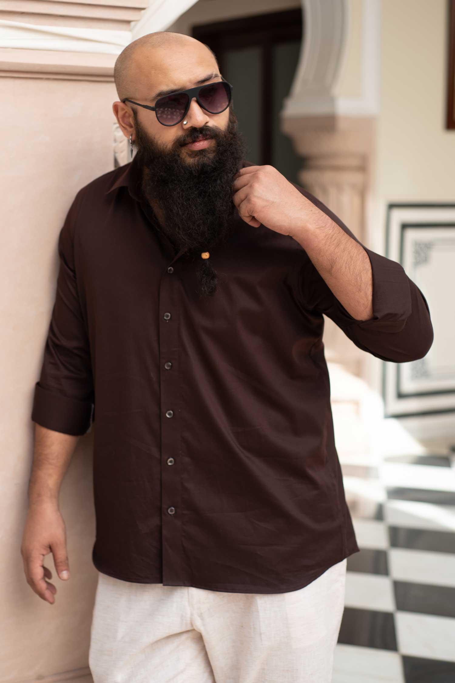 Cocoa - Coffee Satin Giza Cotton Shirt