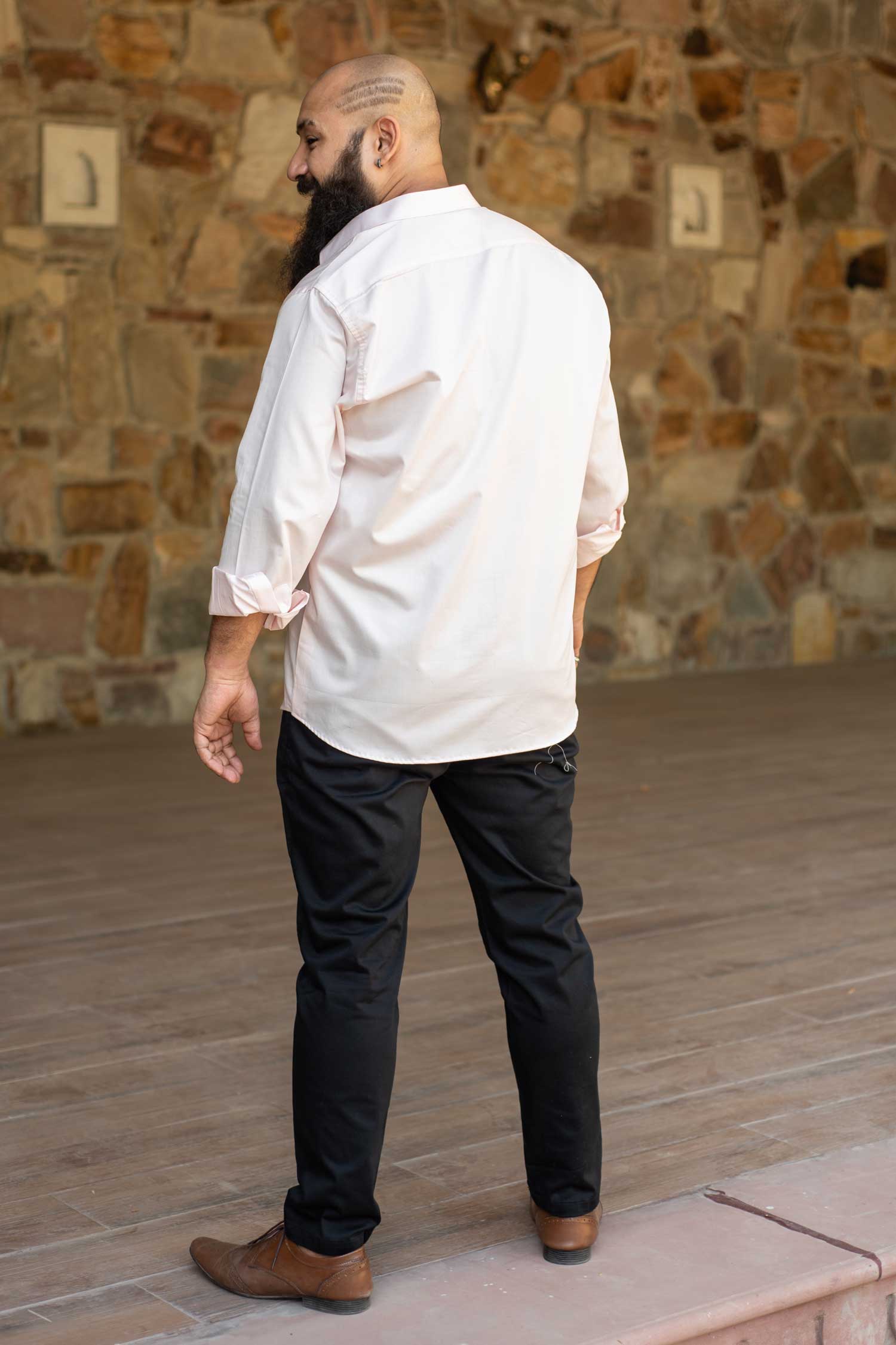 Peach - Light Peach Satin Giza Cotton Shirt