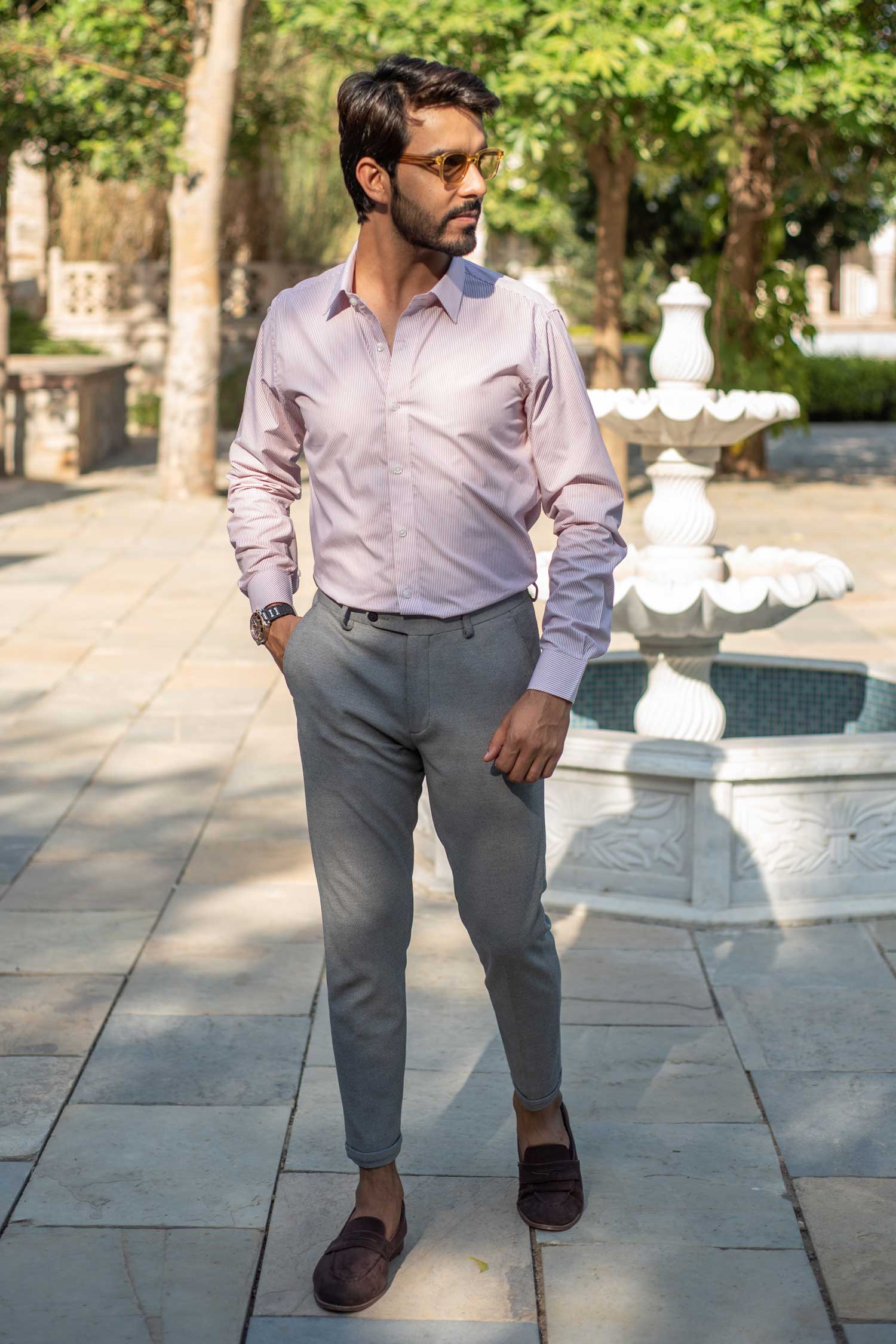 Sienna - Crimson on White Striped Poplin Giza Cotton Shirt