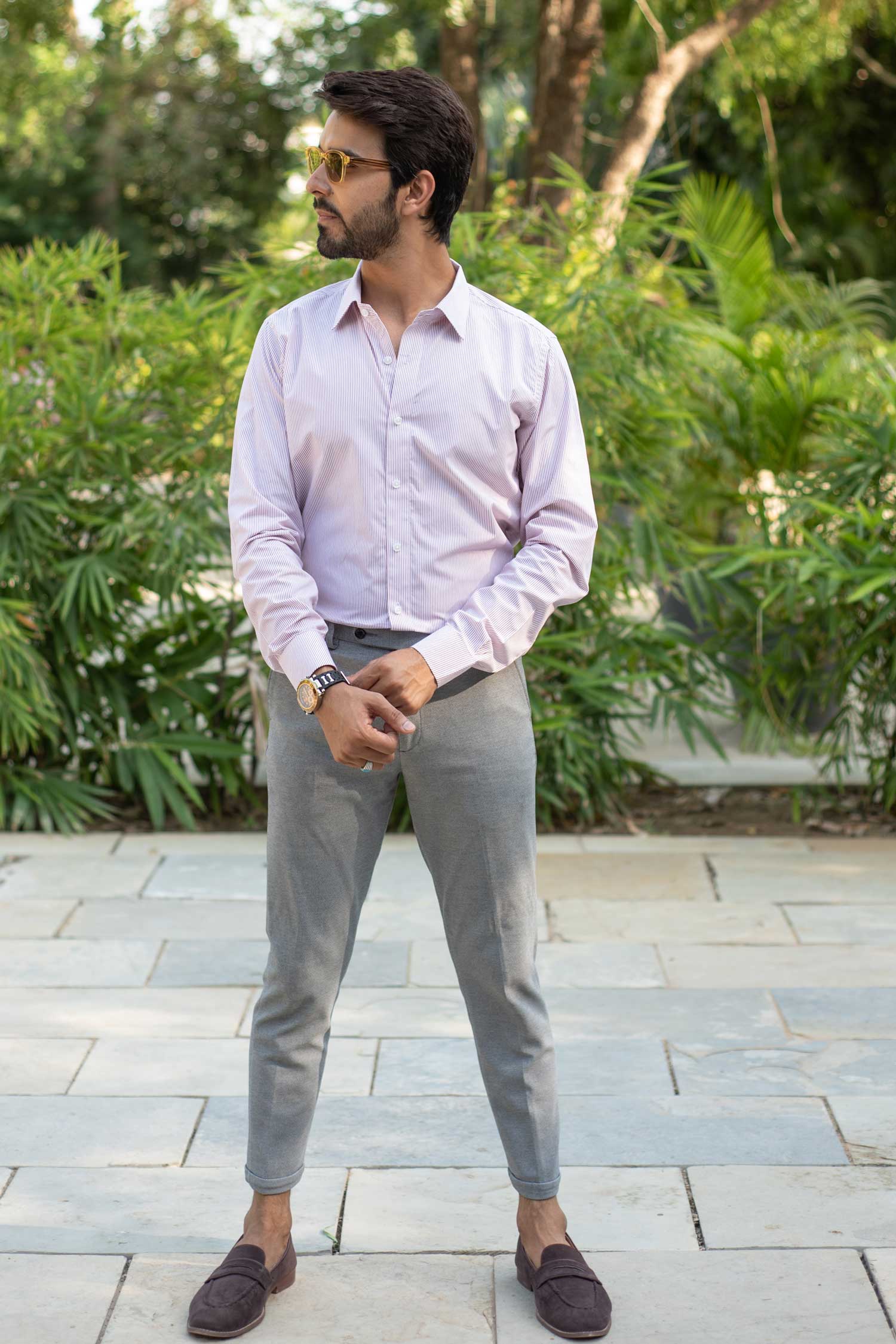 Sienna - Crimson on White Striped Poplin Giza Cotton Shirt