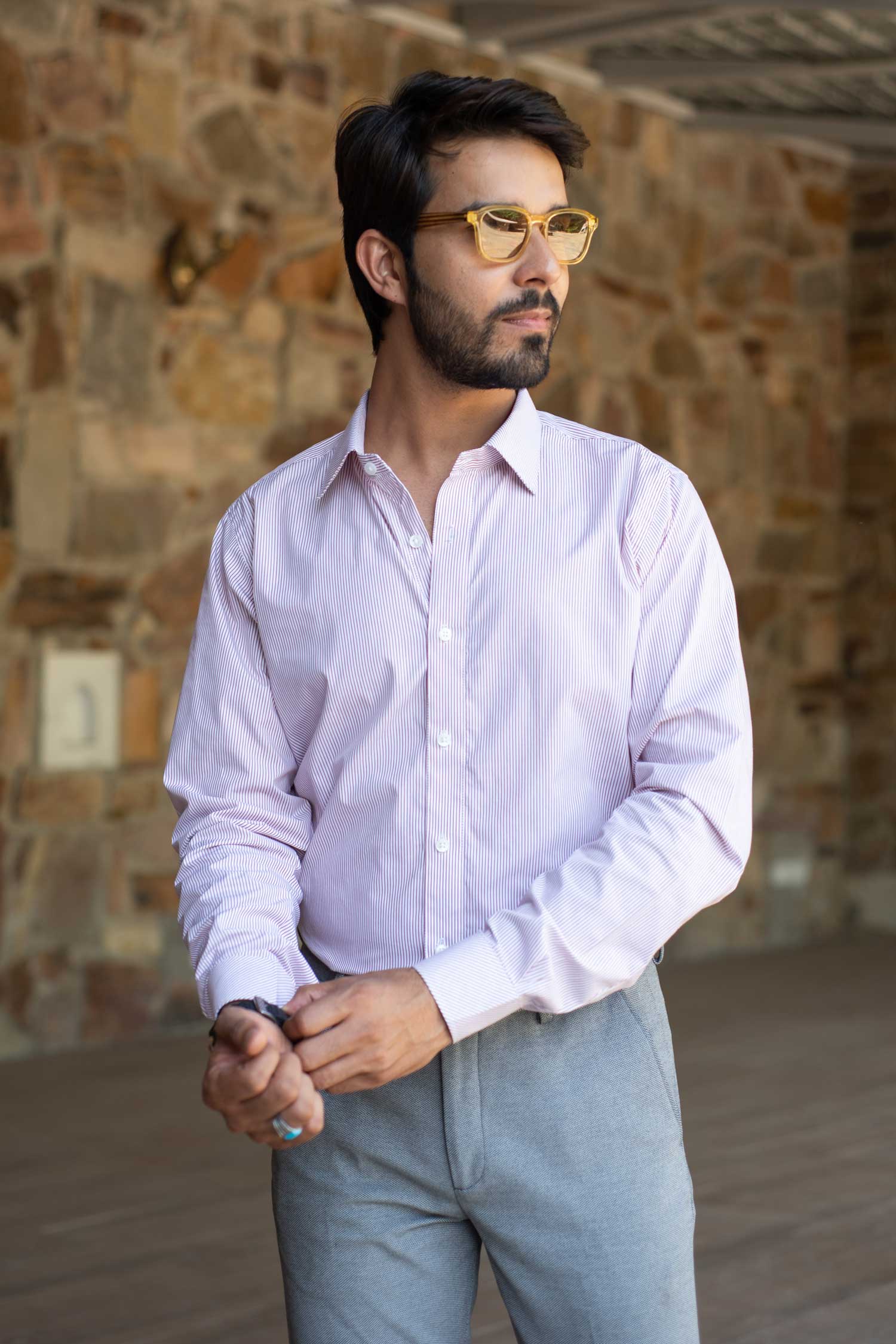 Sienna - Crimson on White Striped Poplin Giza Cotton Shirt