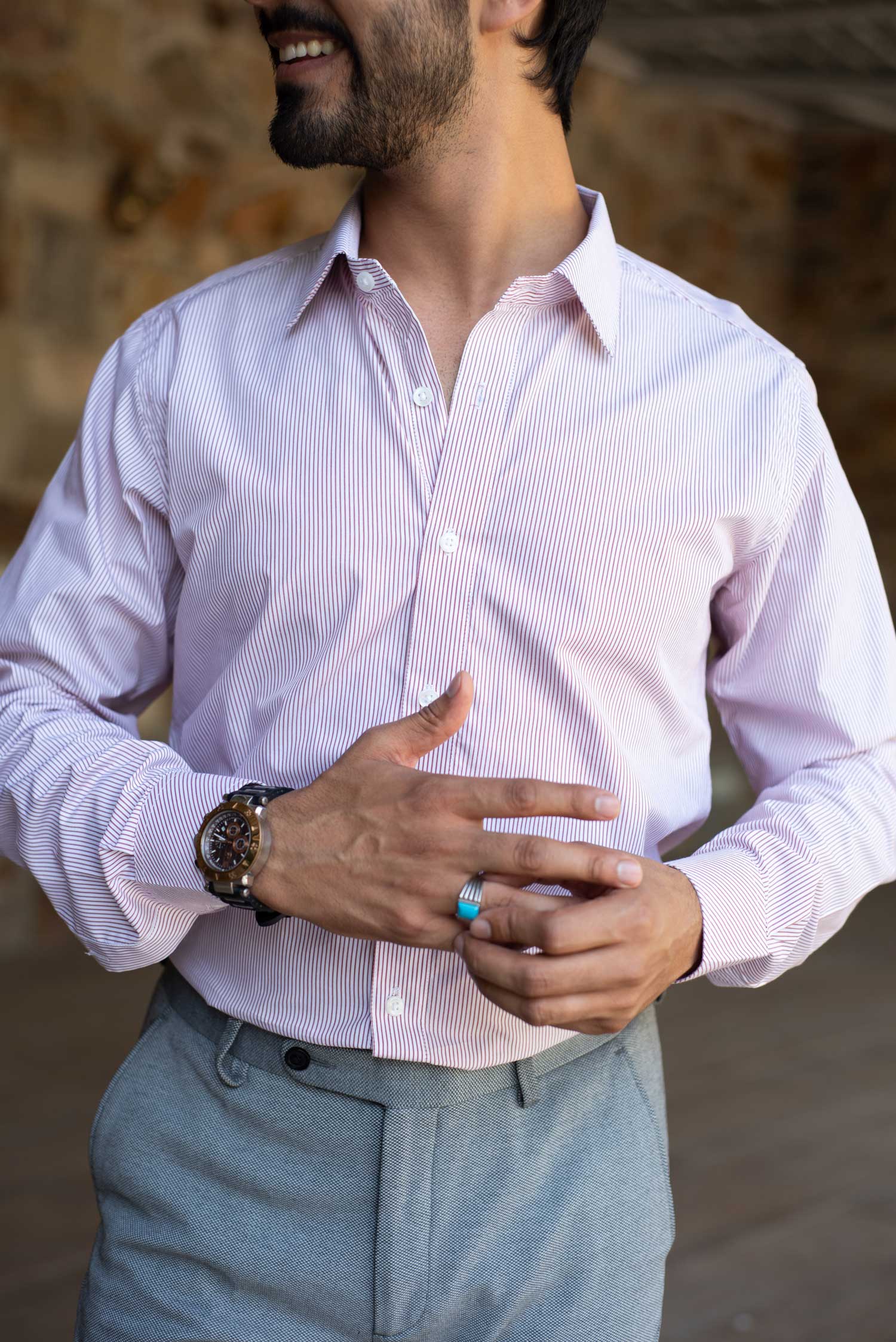 Sienna - Crimson on White Striped Poplin Giza Cotton Shirt
