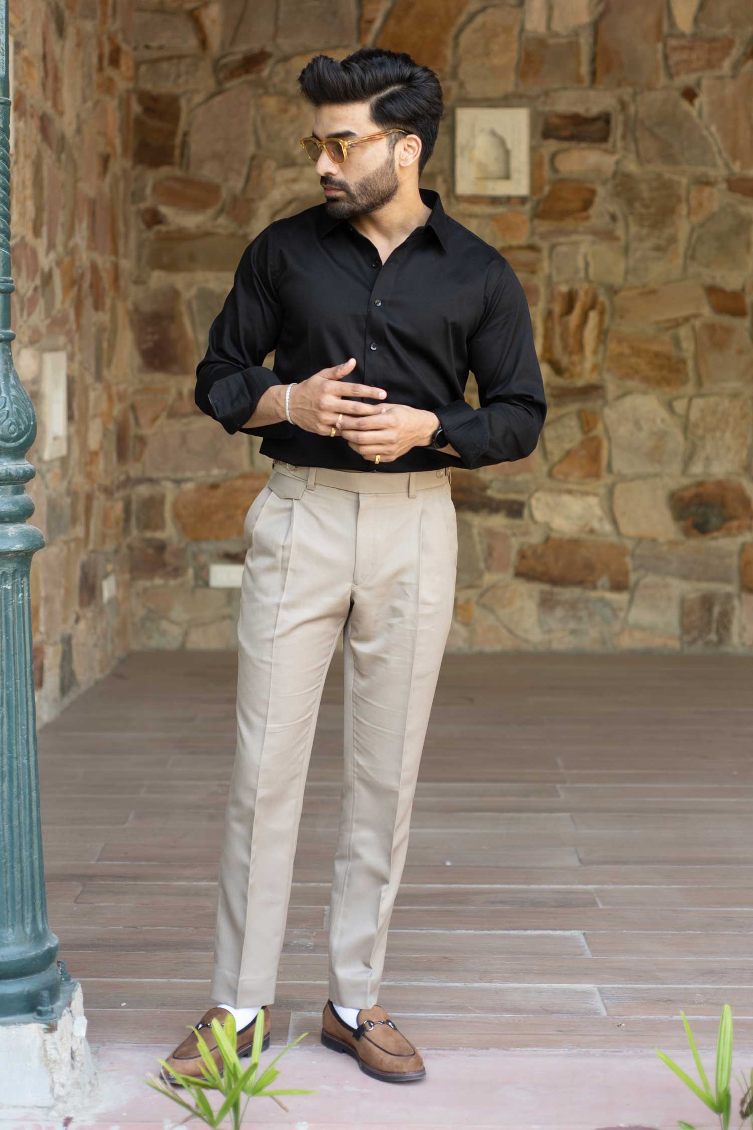 Dark - Black Dobby Knit Giza Cotton Shirt