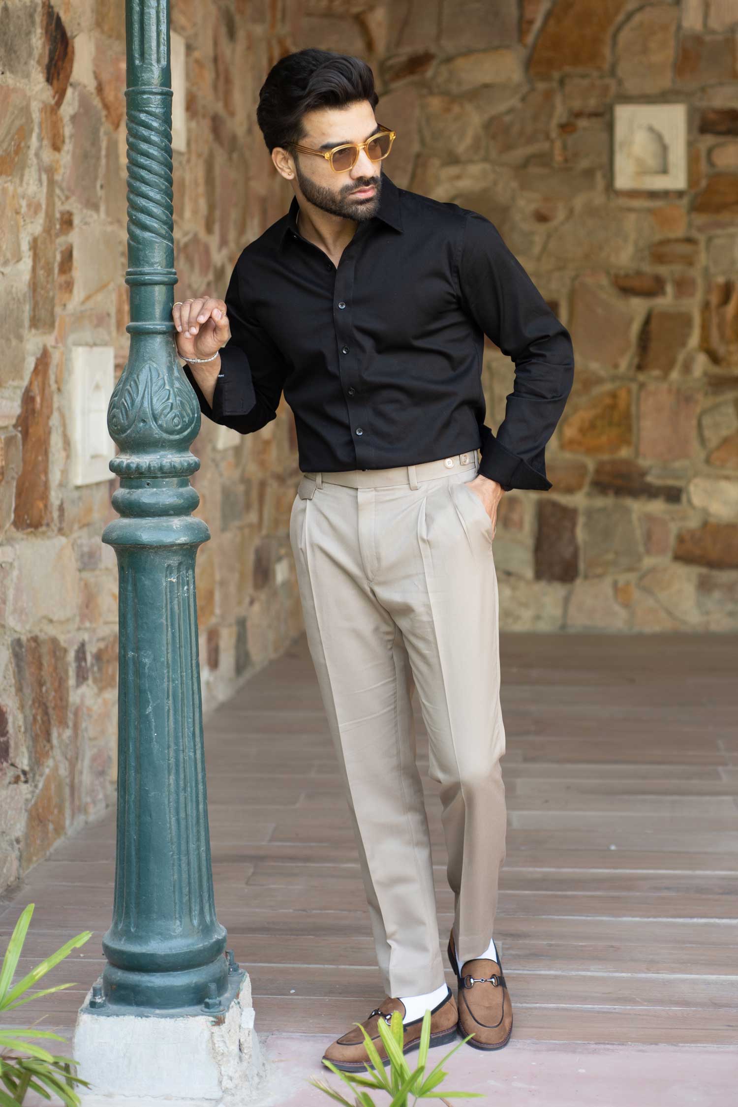 Dark - Black Dobby Knit Giza Cotton Shirt