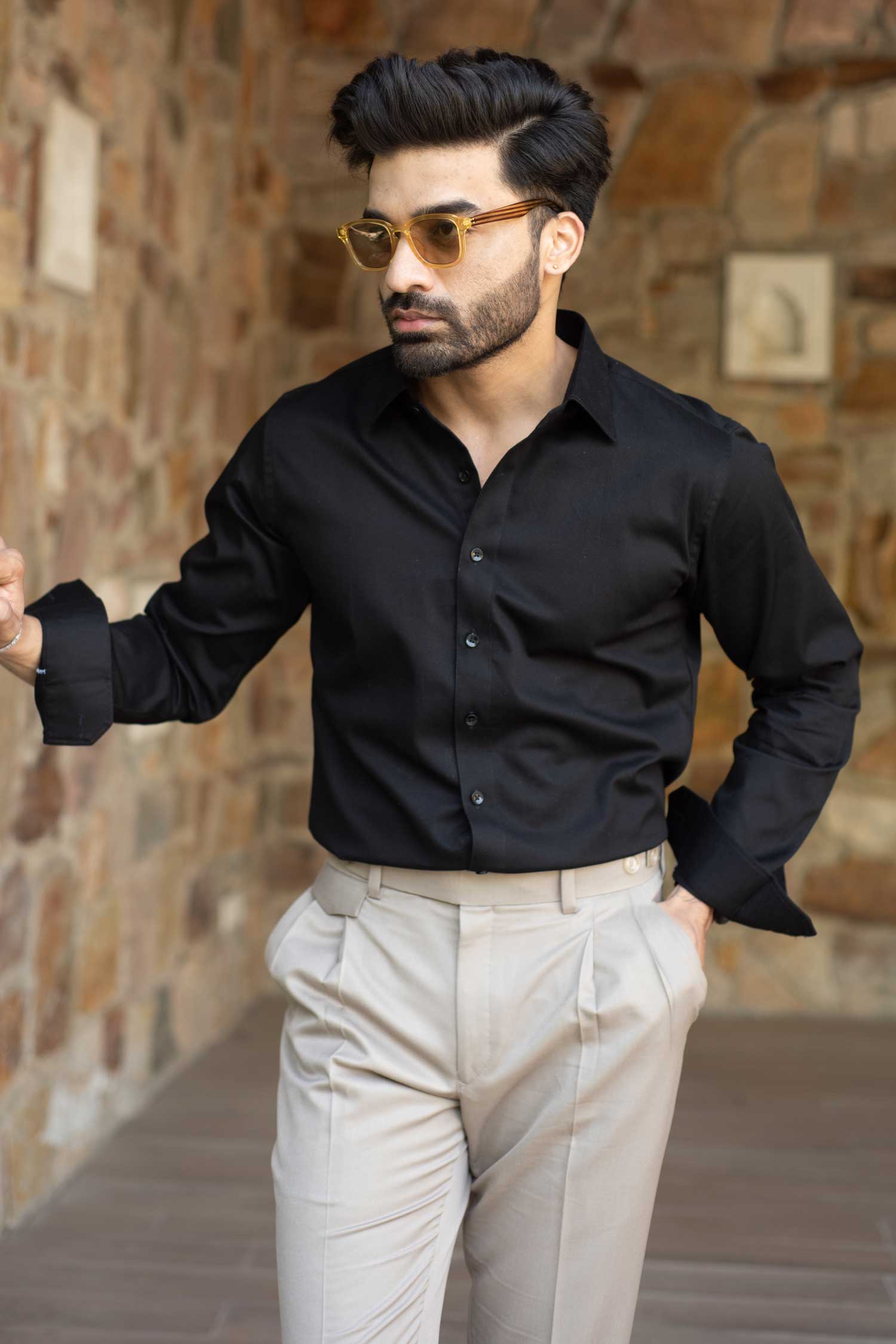 Dark - Black Dobby Knit Giza Cotton Shirt