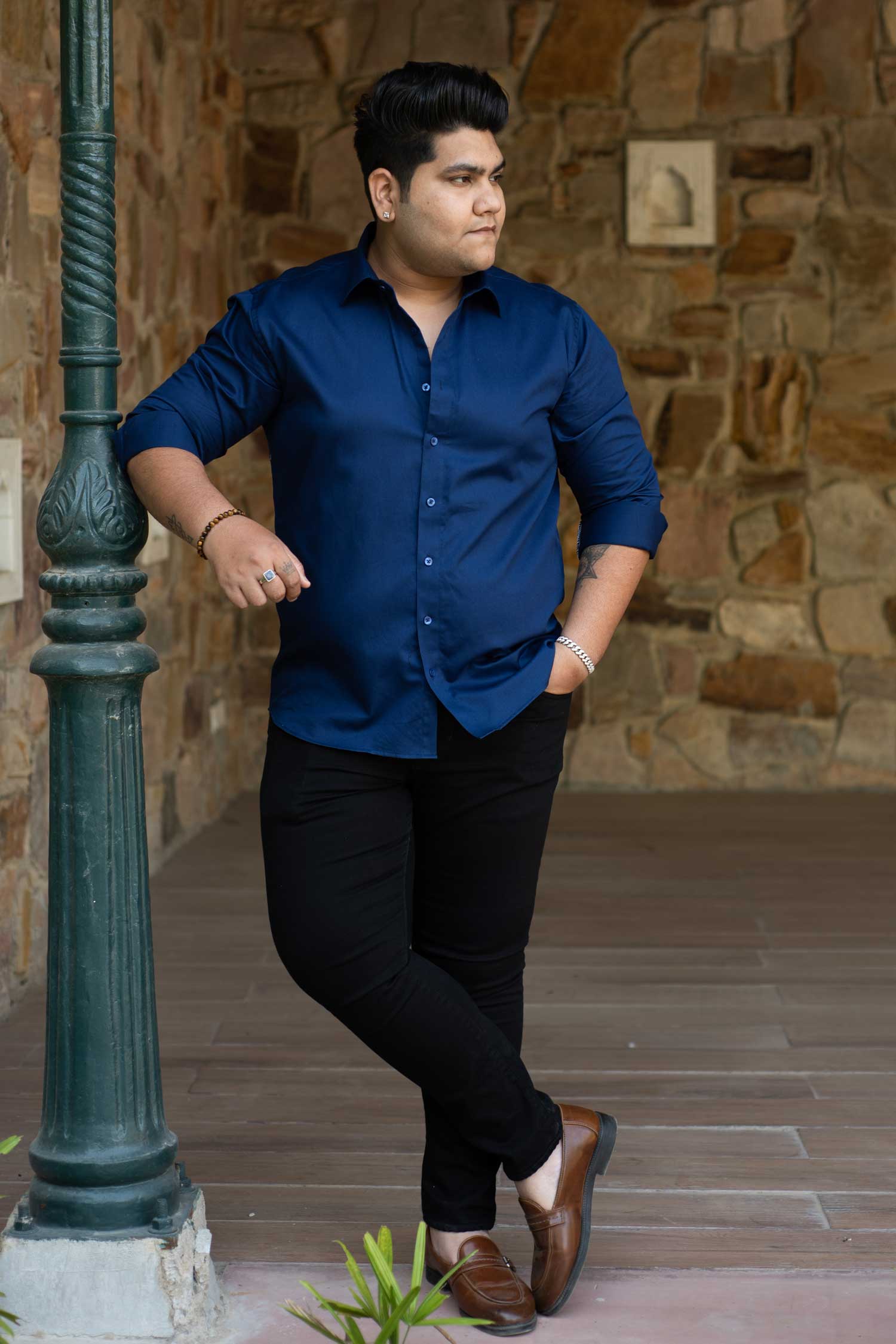 Royale - Royal Blue Dobby Knit Giza Cotton Shirt
