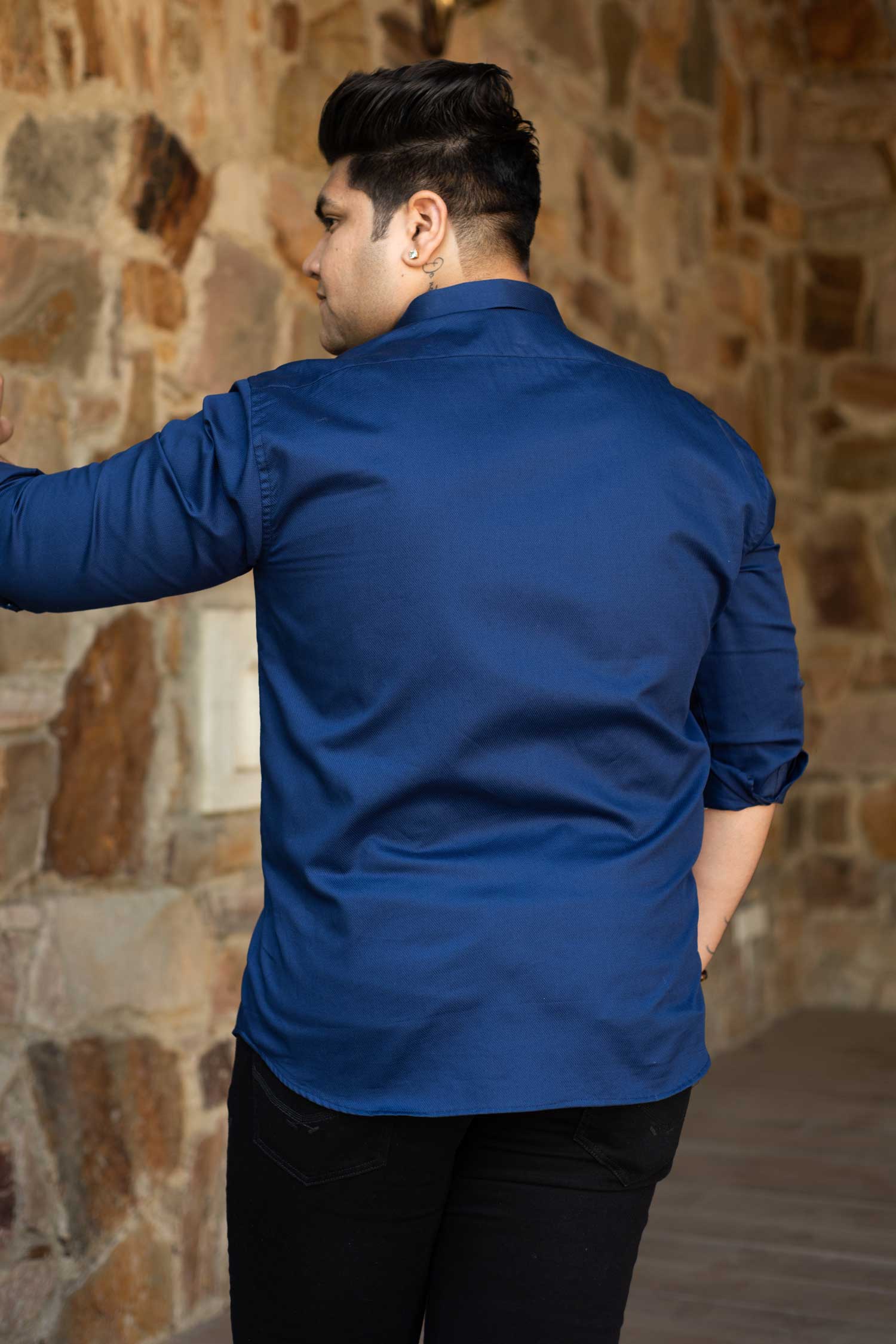 Royale - Royal Blue Dobby Knit Giza Cotton Shirt