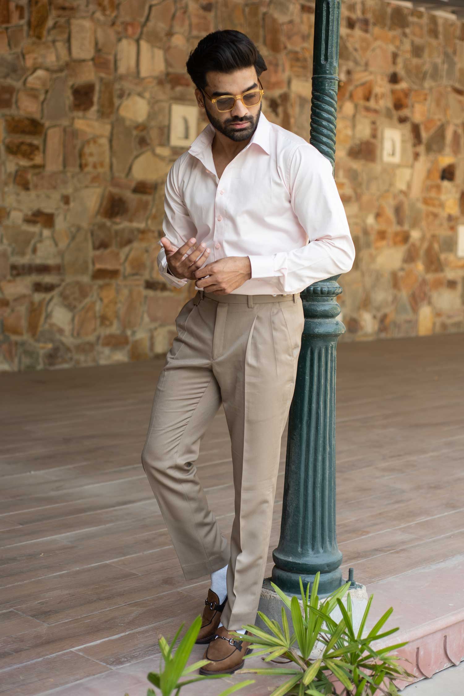 Peach - Light Peach Satin Giza Cotton Shirt