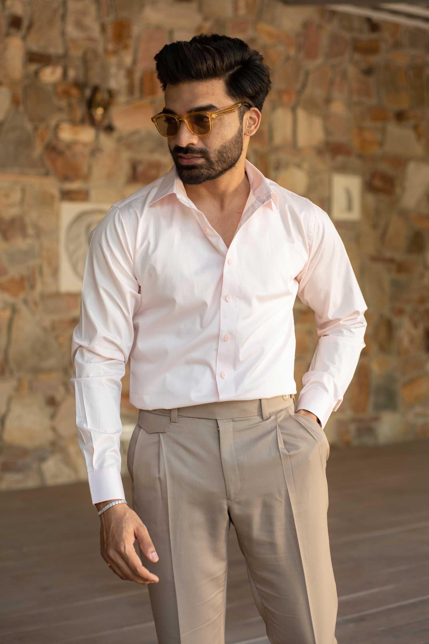 Peach - Light Peach Satin Giza Cotton Shirt