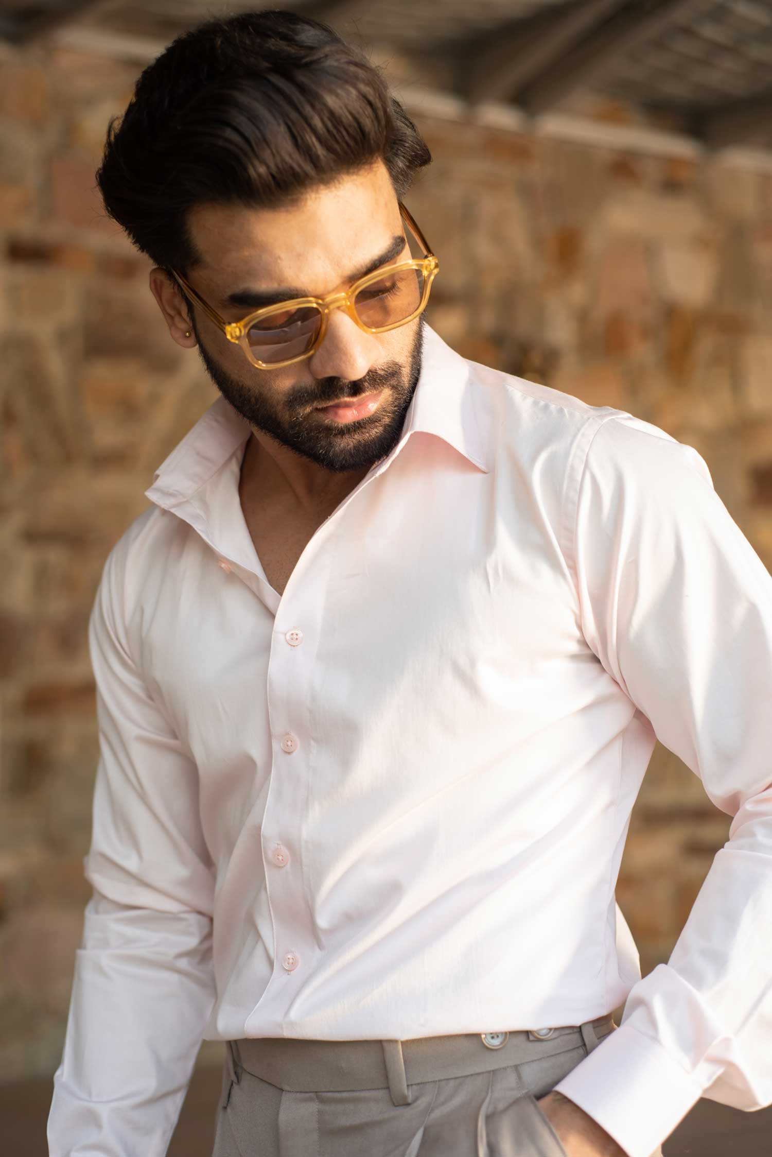 Peach - Light Peach Satin Giza Cotton Shirt