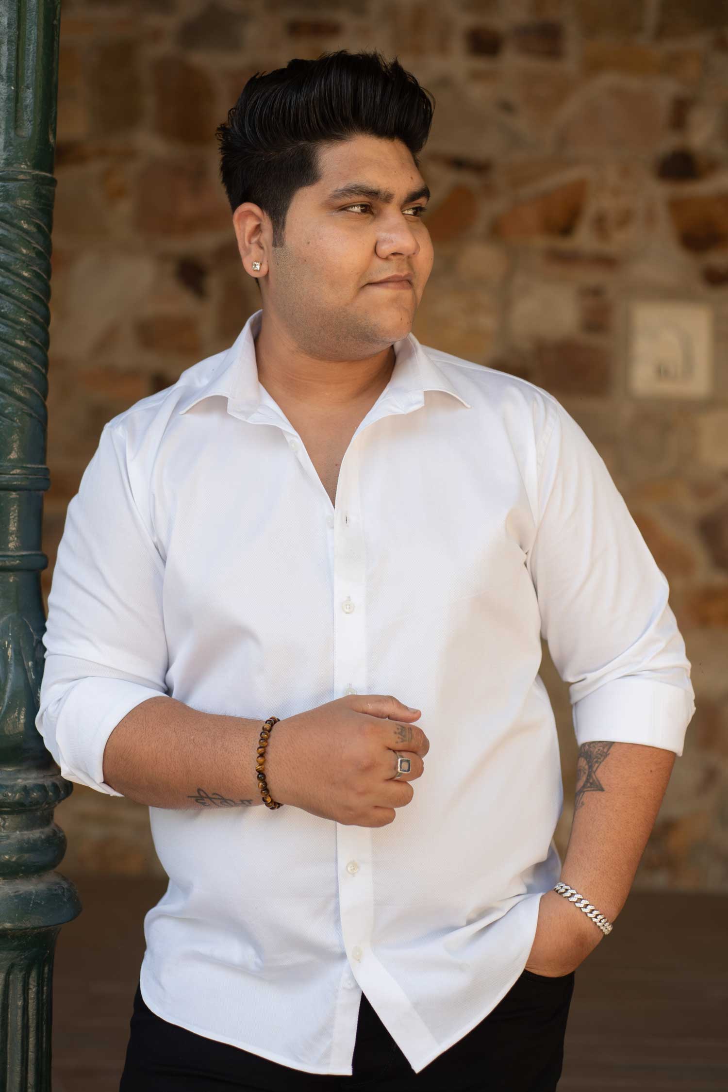 Alabaster- White Dobby Knit Giza Cotton Shirt