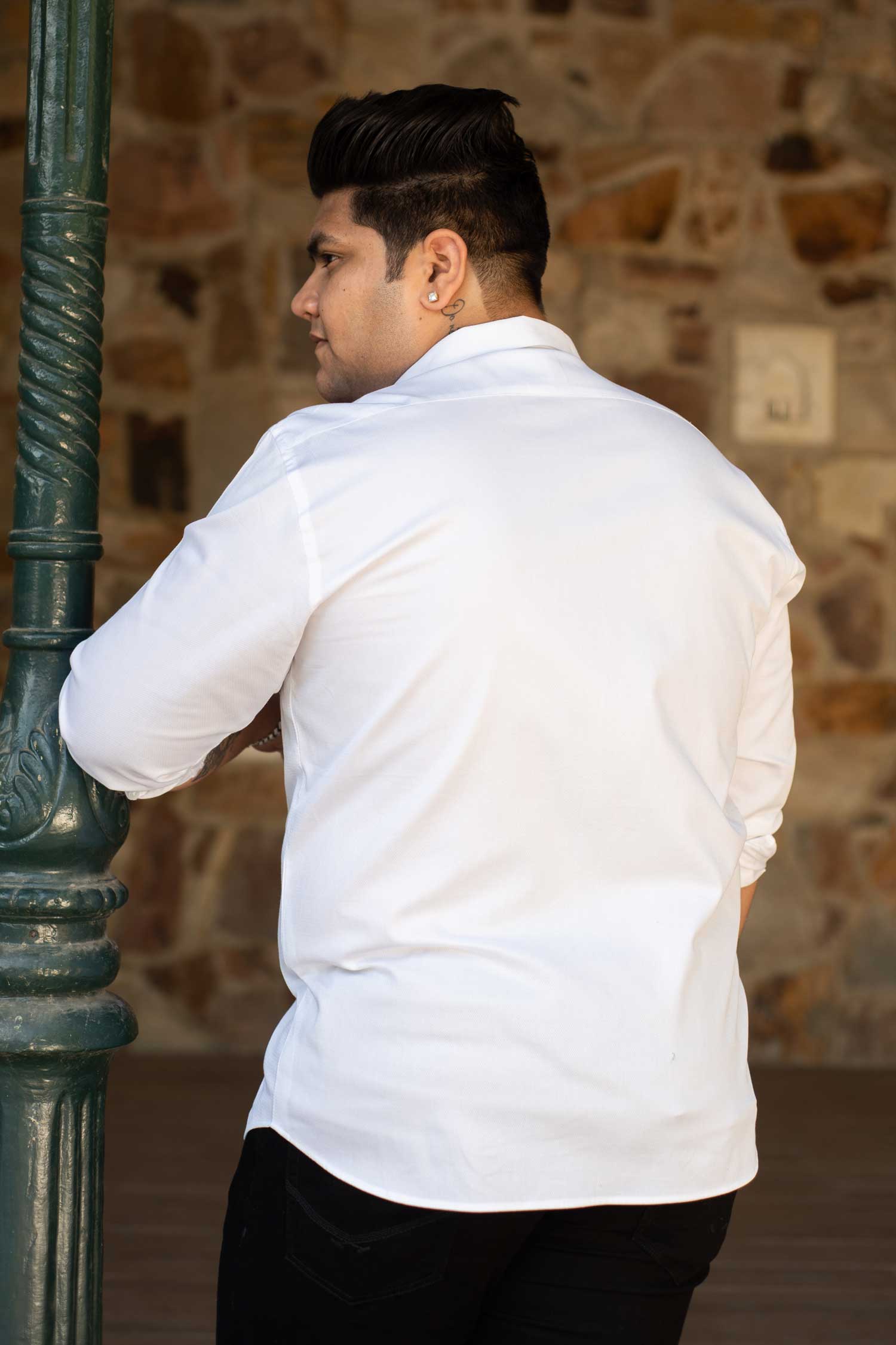Alabaster- White Dobby Knit Giza Cotton Shirt