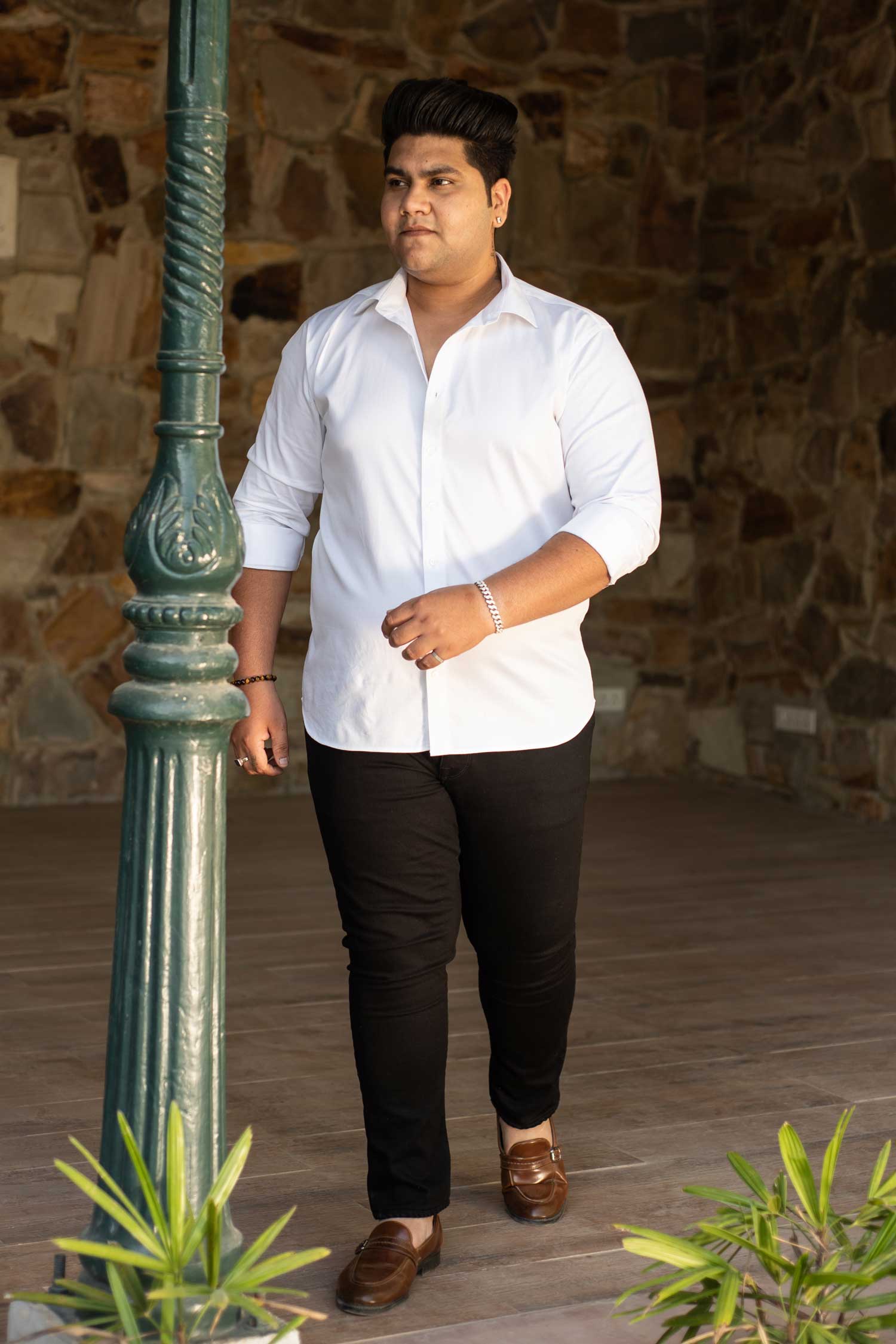 Alabaster- White Dobby Knit Giza Cotton Shirt