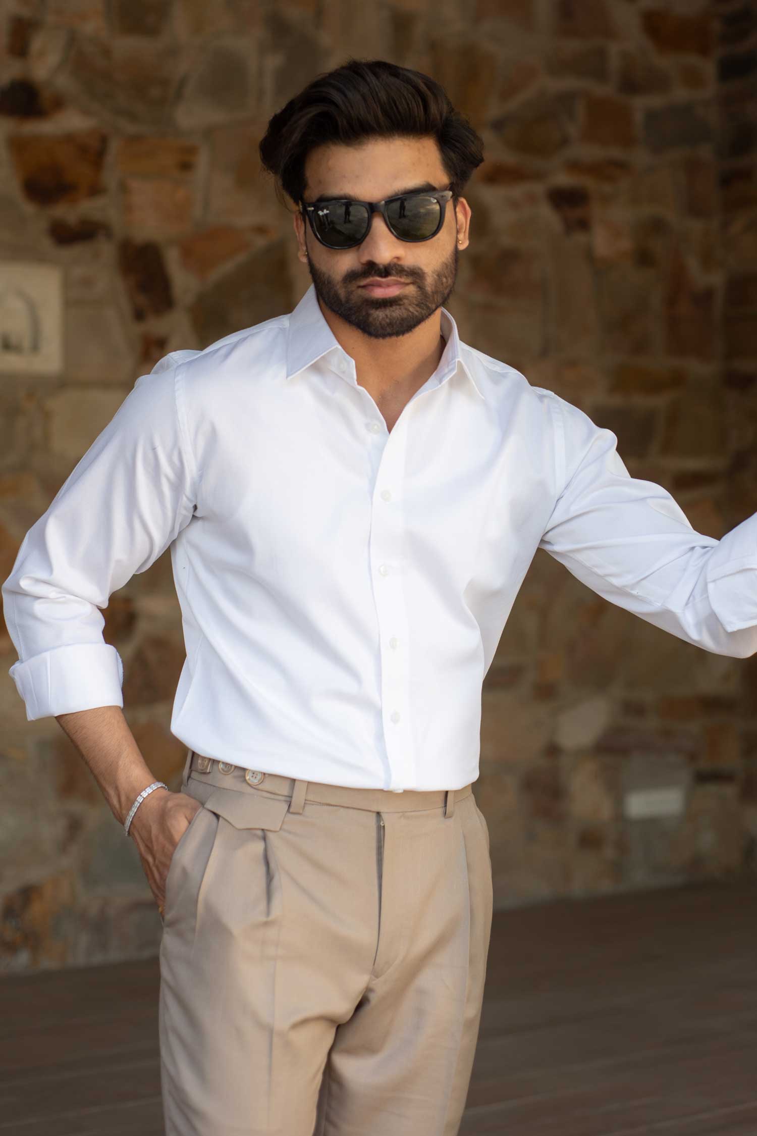 Alabaster- White Dobby Knit Giza Cotton Shirt