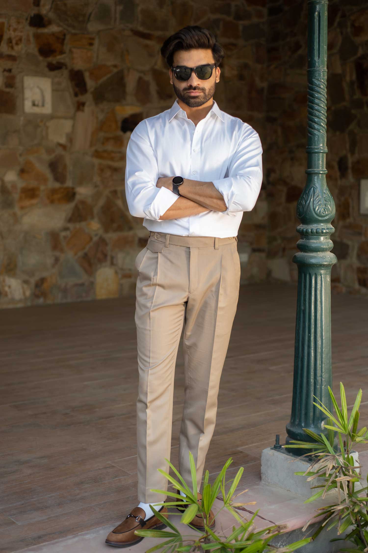 Alabaster- White Dobby Knit Giza Cotton Shirt