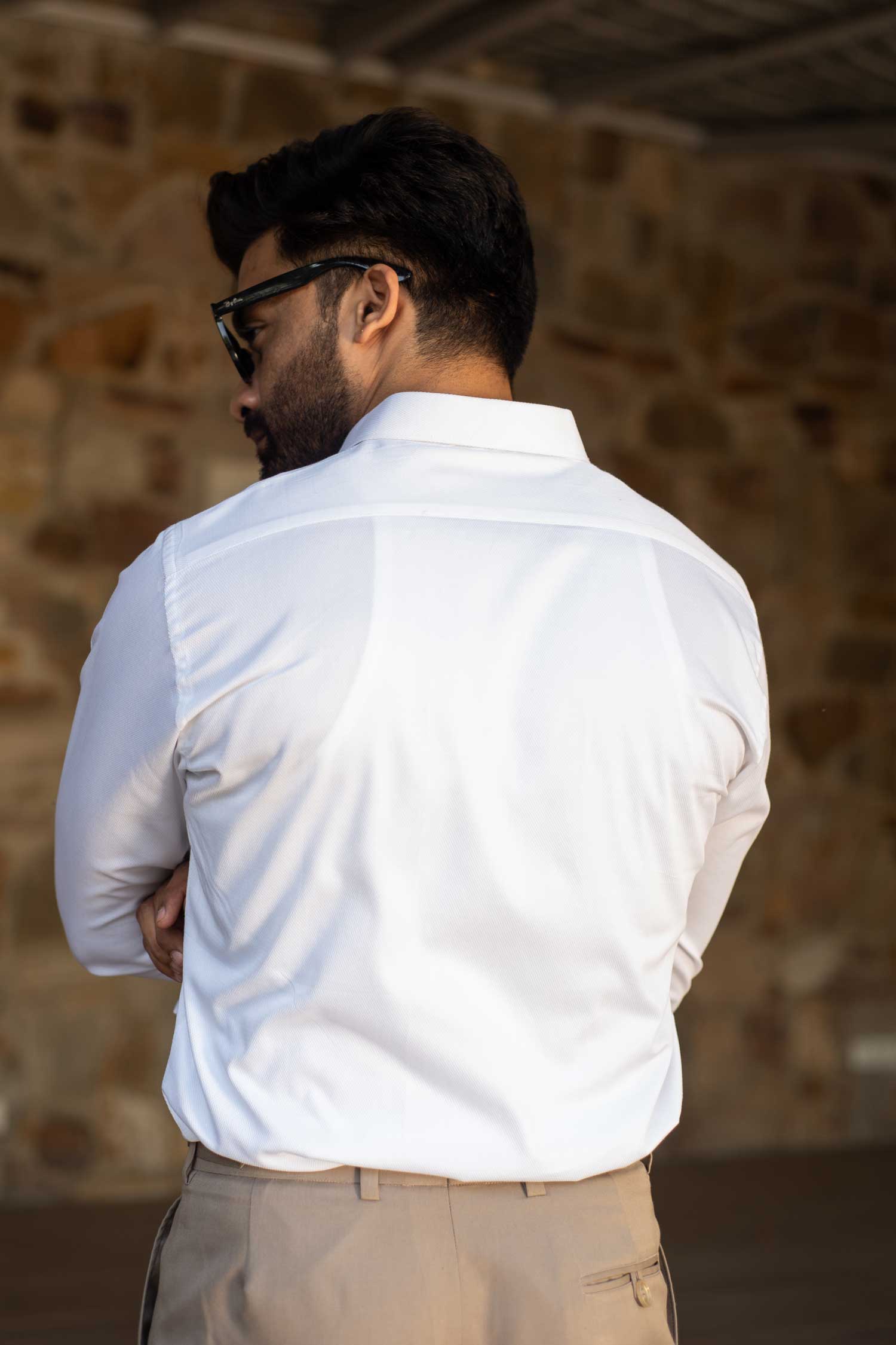 Alabaster- White Dobby Knit Giza Cotton Shirt