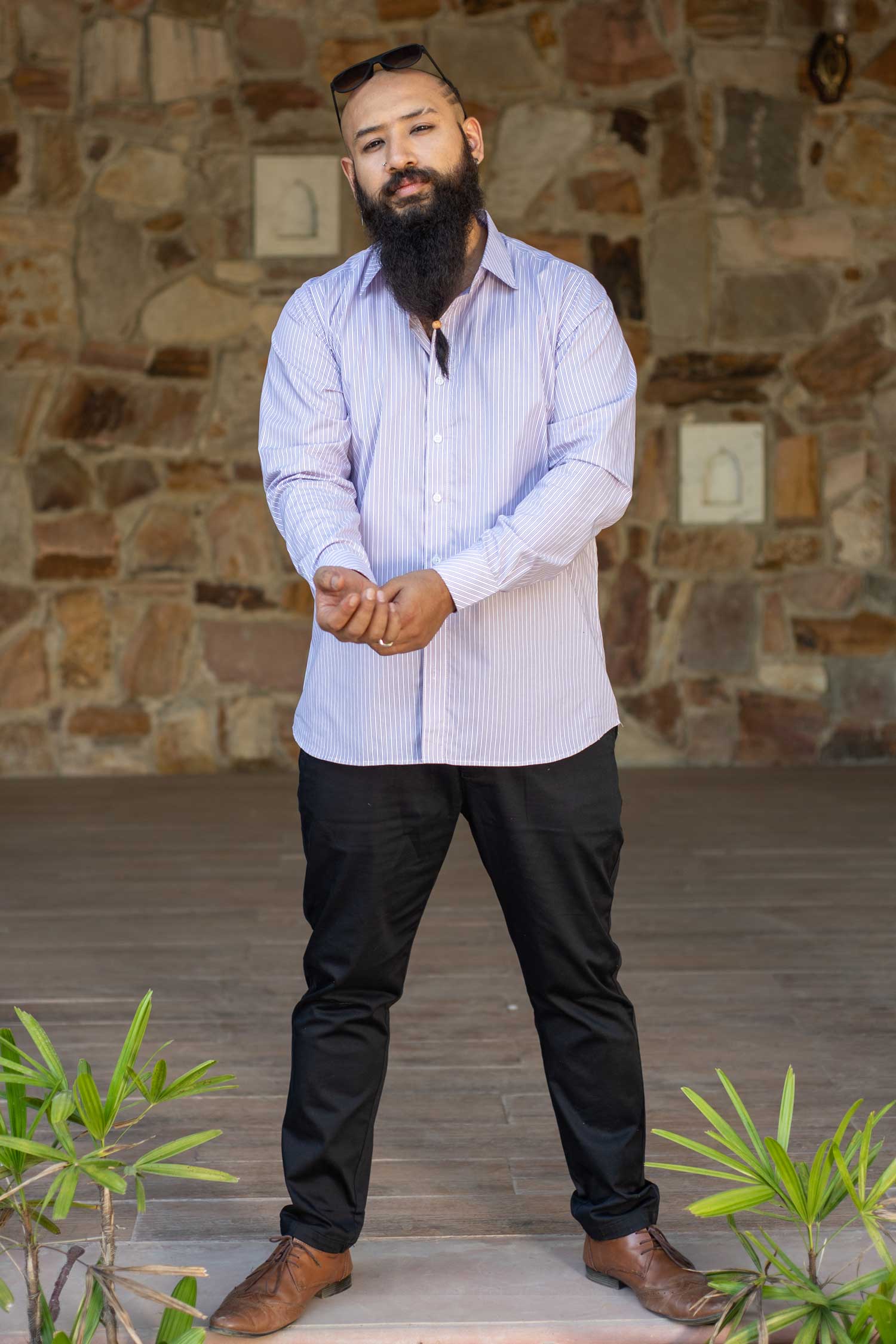Valencia - White Tripe Lilac Striped Poplin Giza Cotton Shirt