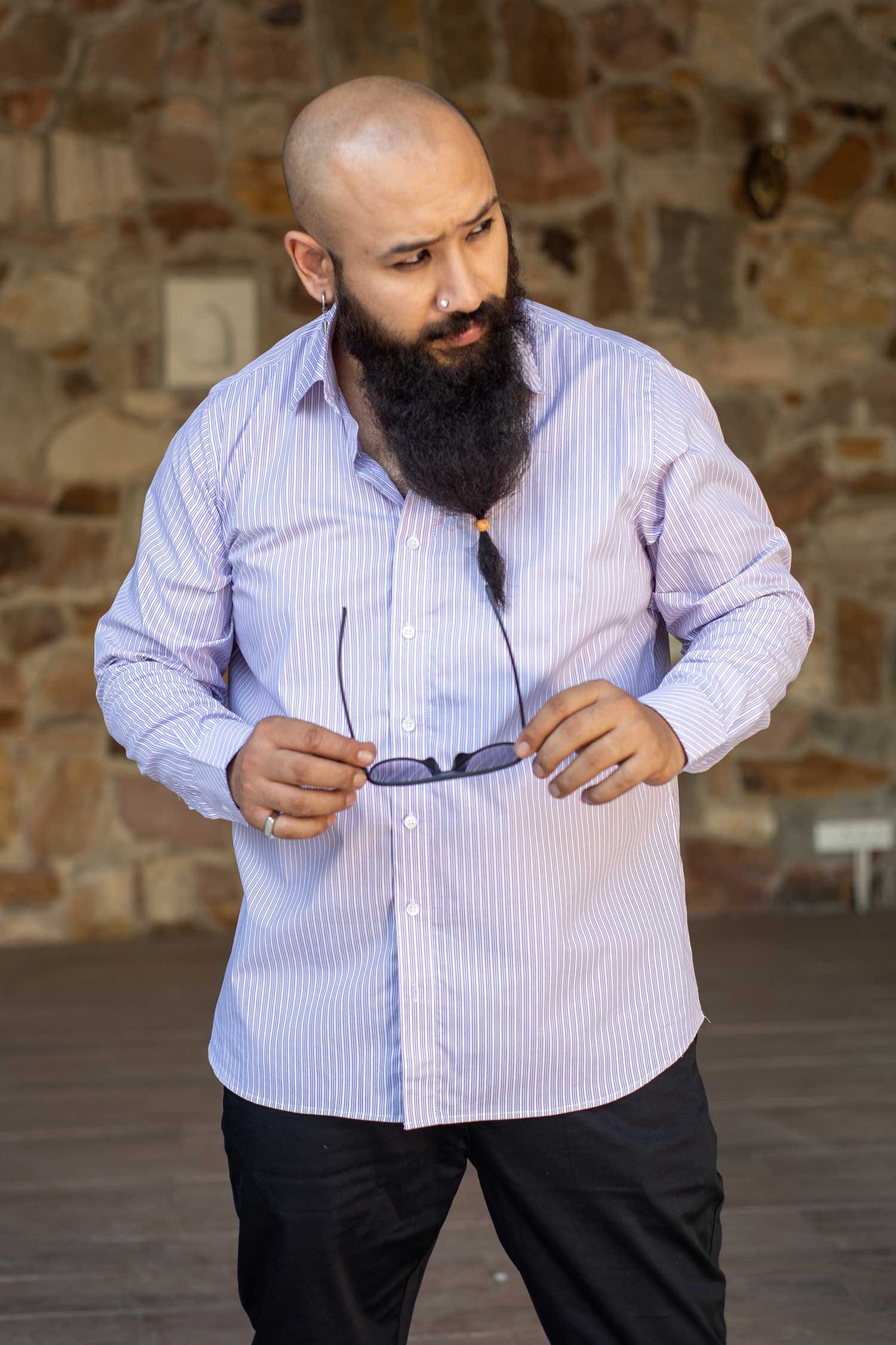 Valencia - White Tripe Lilac Striped Poplin Giza Cotton Shirt