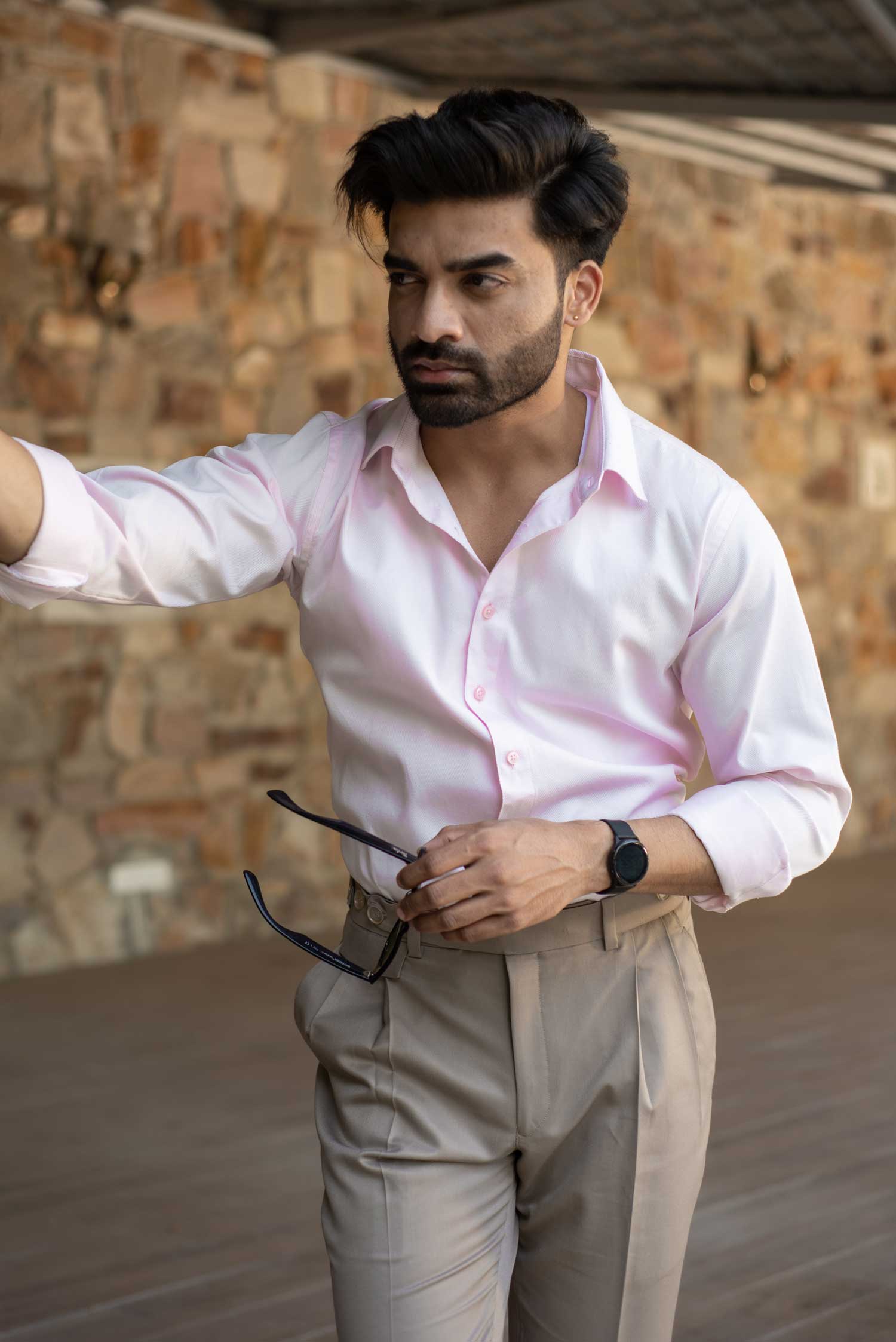 Swan - Pink Dobby Knit Giza Cotton Shirt