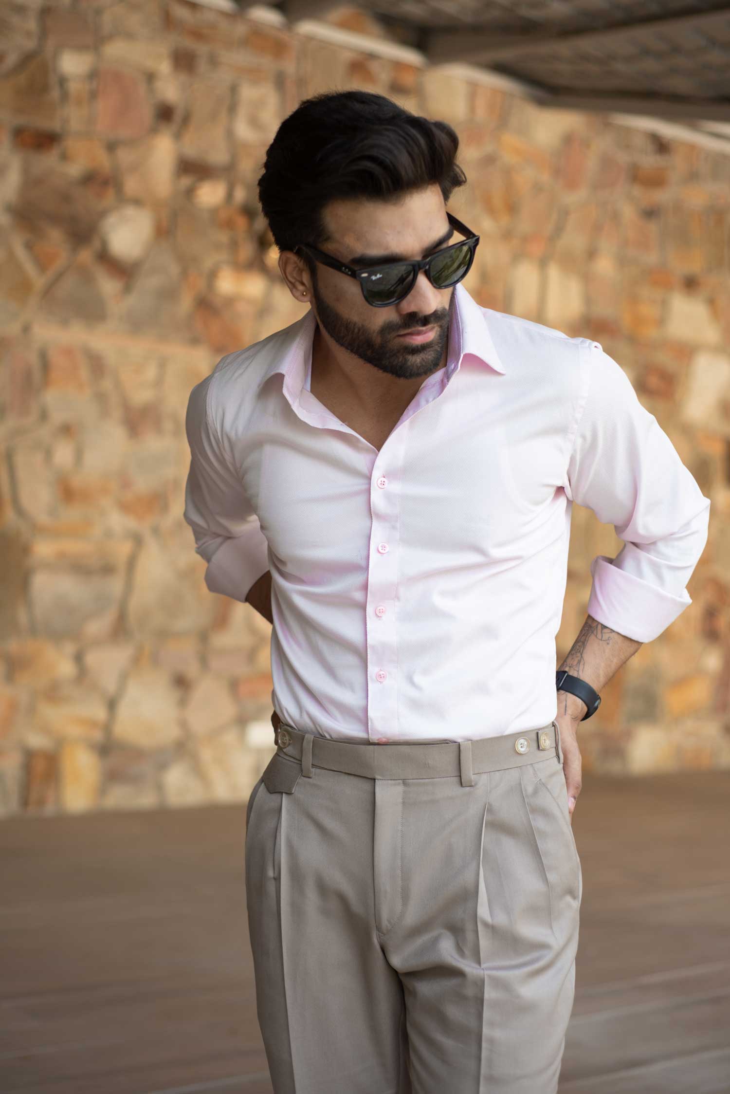 Swan - Pink Dobby Knit Giza Cotton Shirt