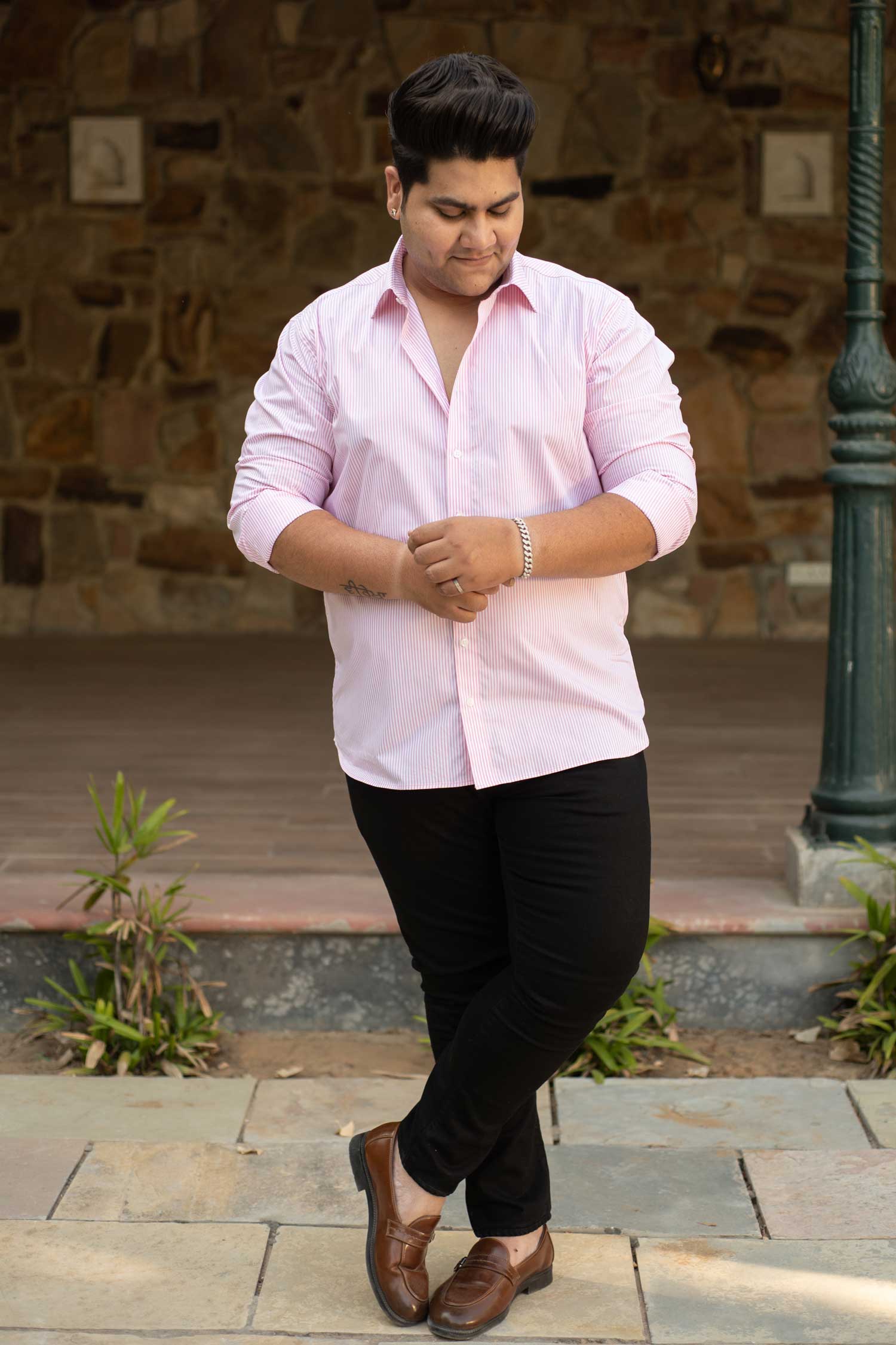 Seoul - Pink on White Striped Poplin Giza Cotton Shirt