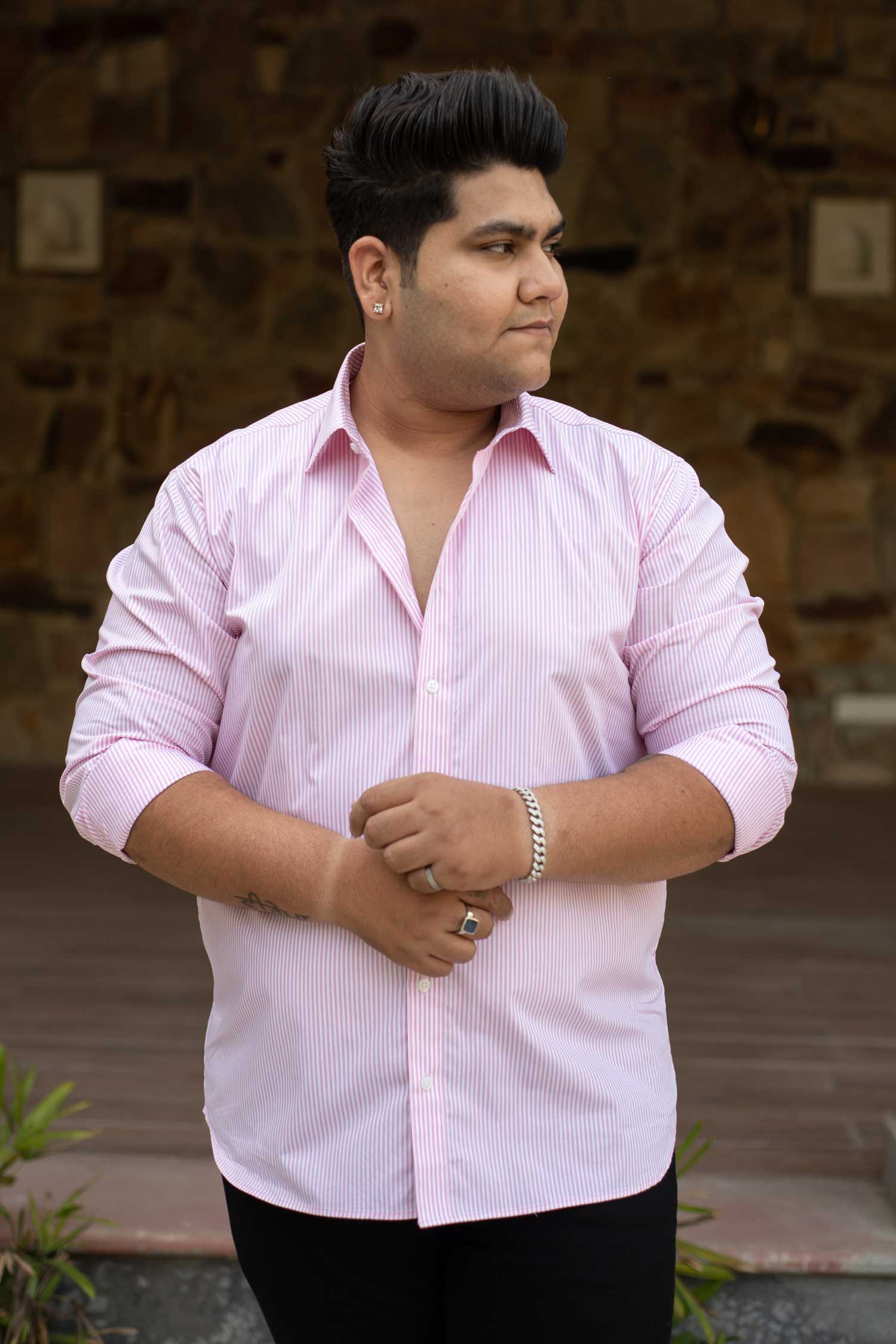 Seoul - Pink on White Striped Poplin Giza Cotton Shirt