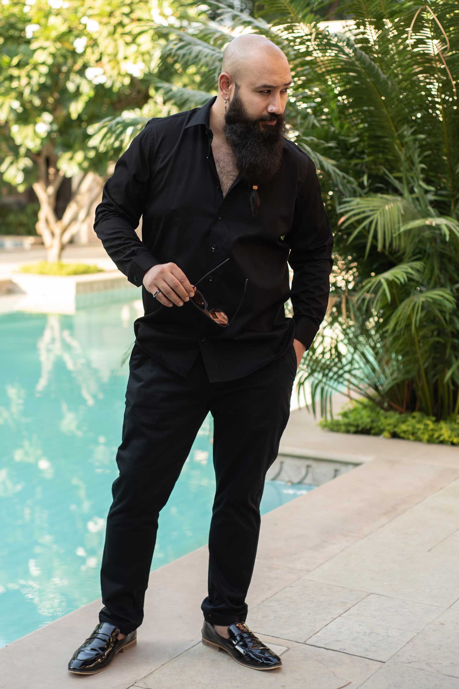 Dark - Black Dobby Knit Giza Cotton Shirt