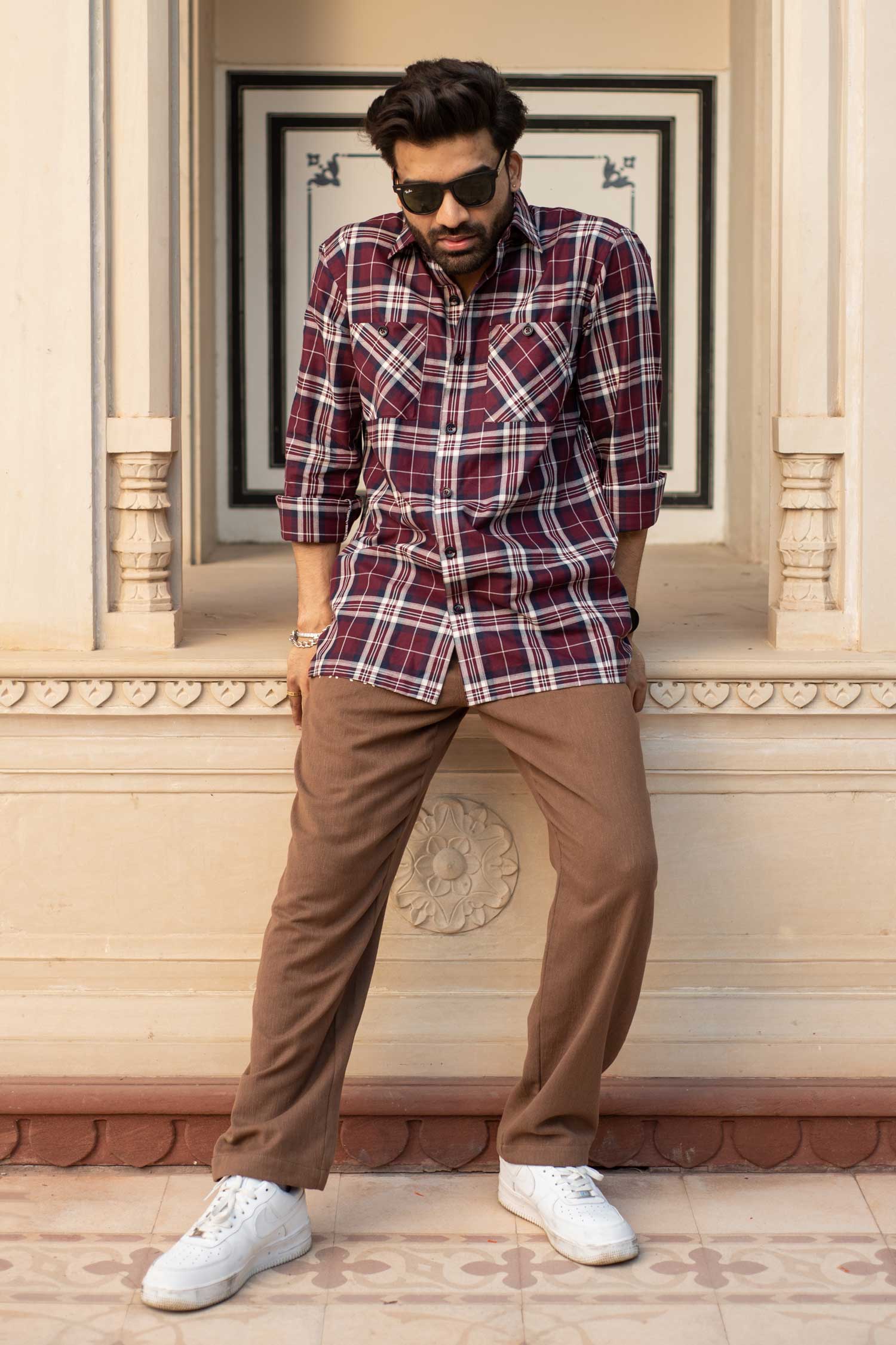 Bordeaux Checkmate- Maroon and Navy Checkered Oversized Overshirt