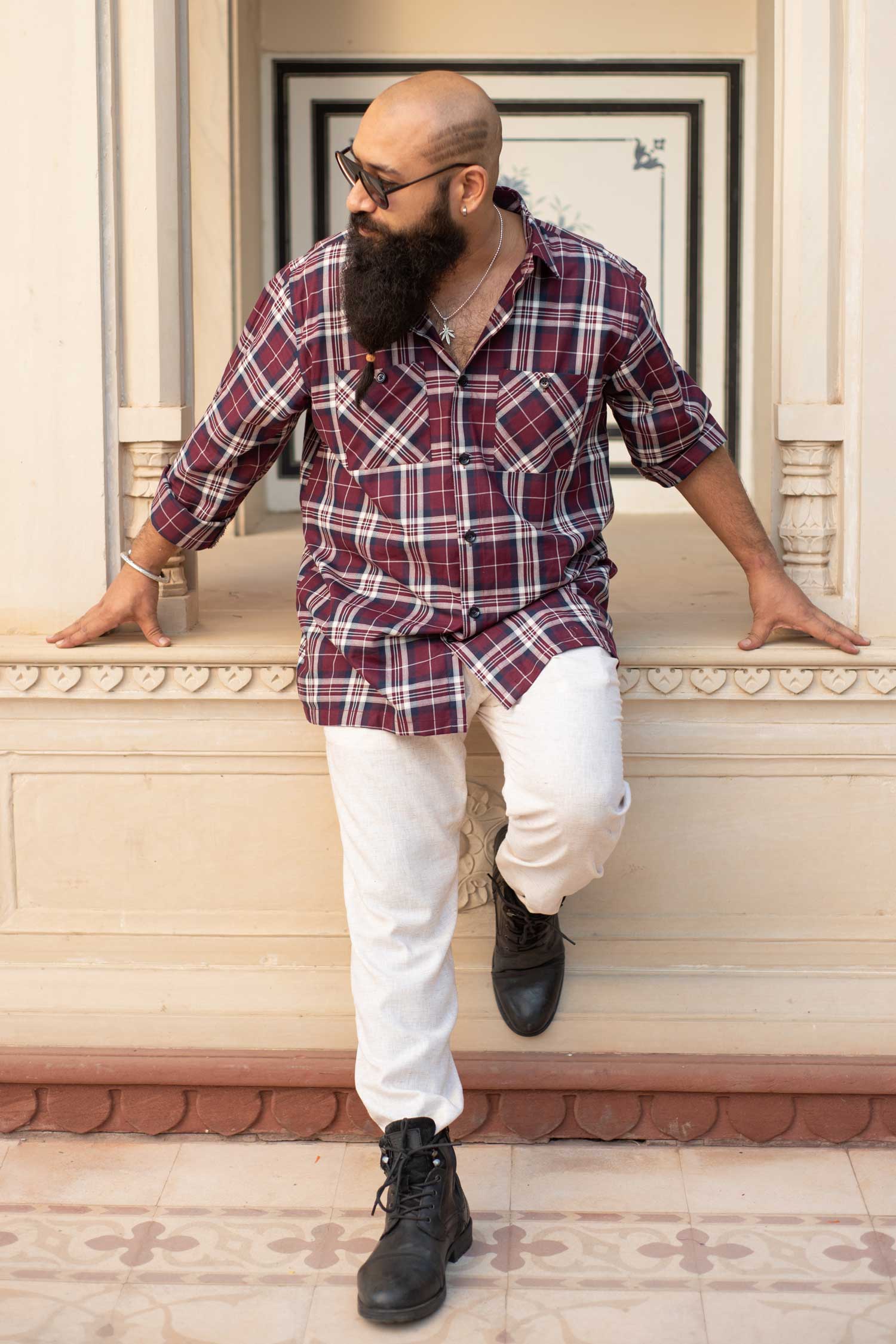 Bordeaux Checkmate- Maroon and Navy Checkered Oversized Overshirt