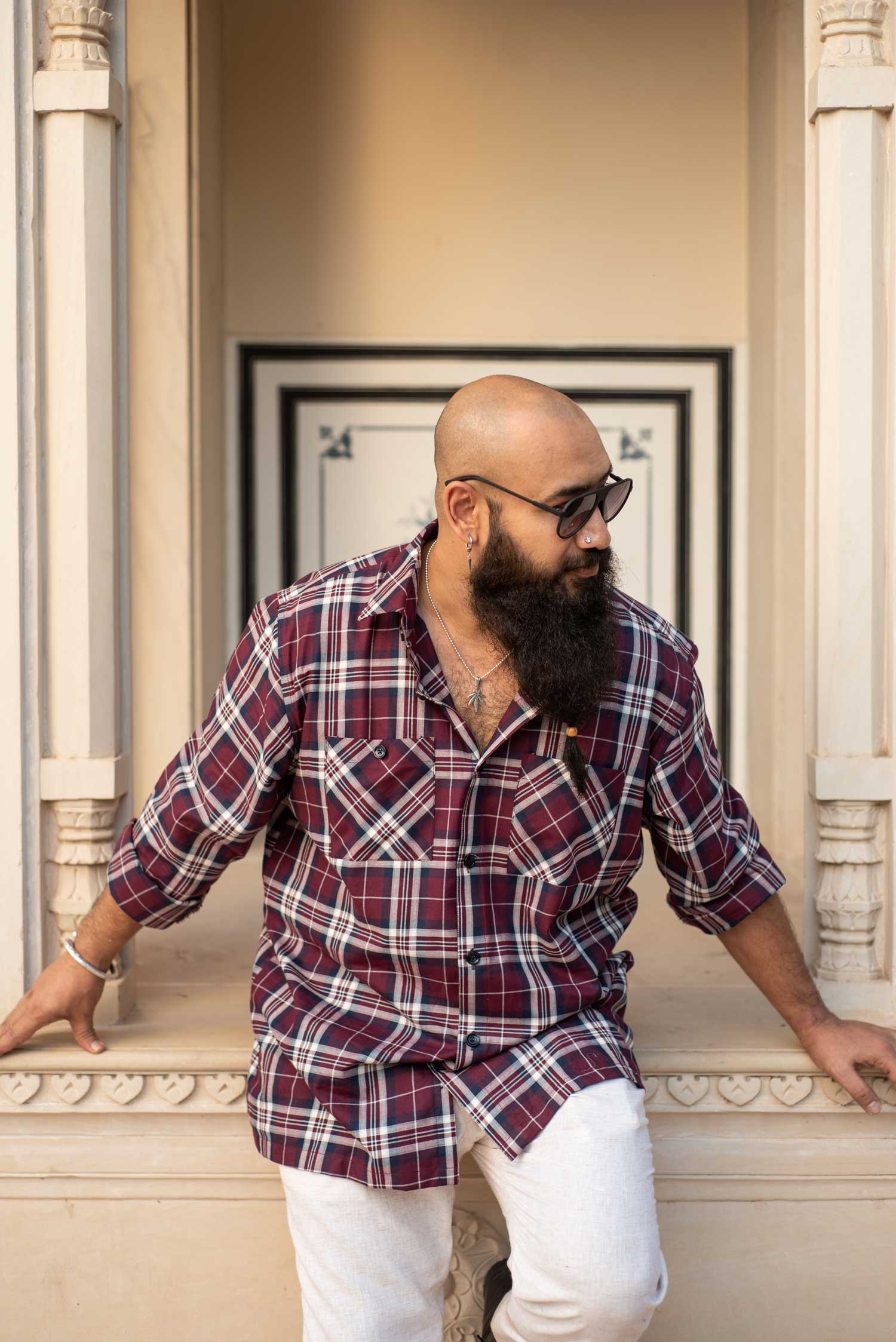 Bordeaux Checkmate- Maroon and Navy Checkered Oversized Overshirt