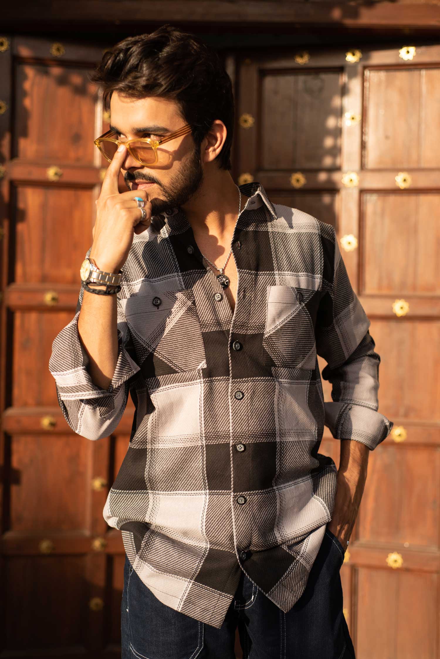 Coaltartan Checkmate- Black and Grey Checkered Oversized Overshirt (PLUS SIZE SHIRTS SIZES=S-6XL)