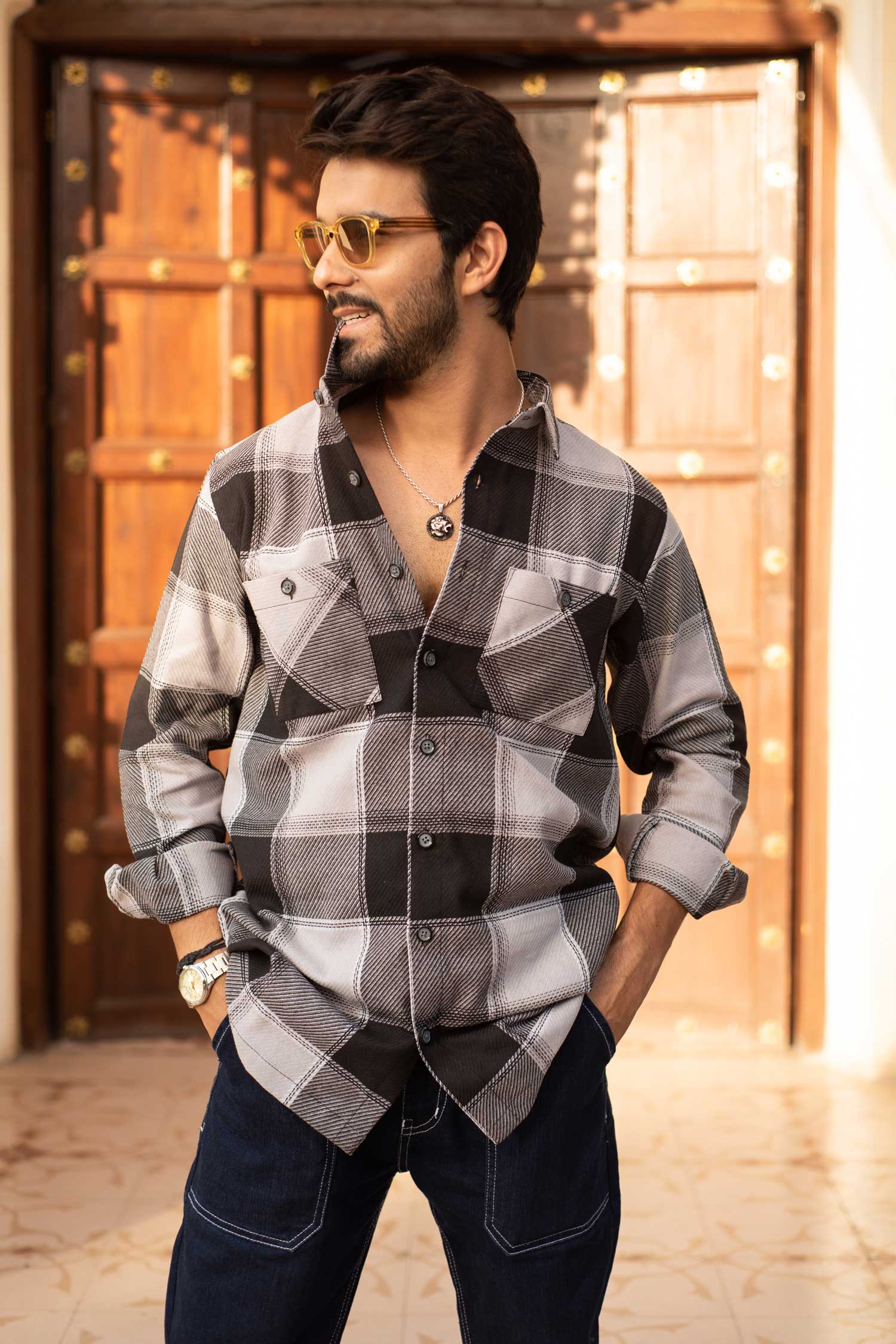 Coaltartan Checkmate- Black and Grey Checkered Oversized Overshirt (PLUS SIZE SHIRTS SIZES=S-6XL)